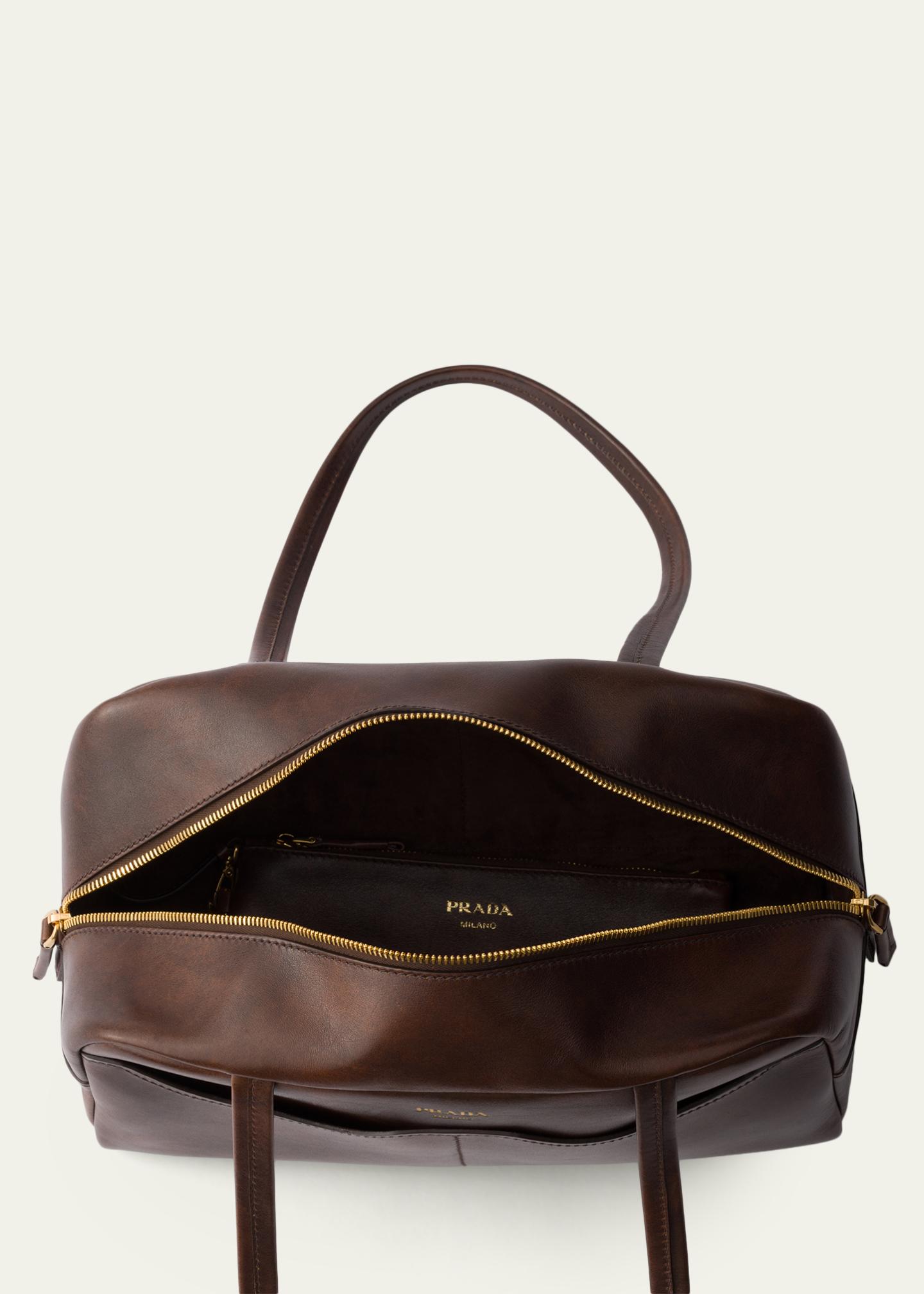 Prada Carry Large Antiqued Leather Shoulder Bag - Bergdorf Goodman