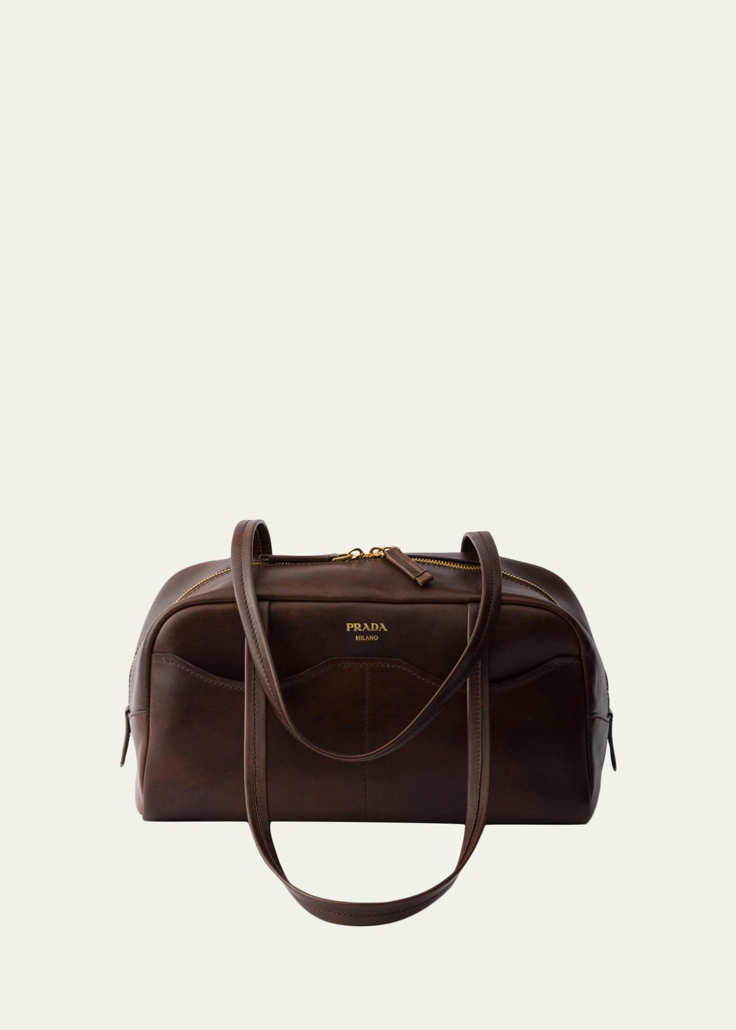 Prada Carry Large Antiqued Leather Shoulder Bag - Bergdorf Goodman