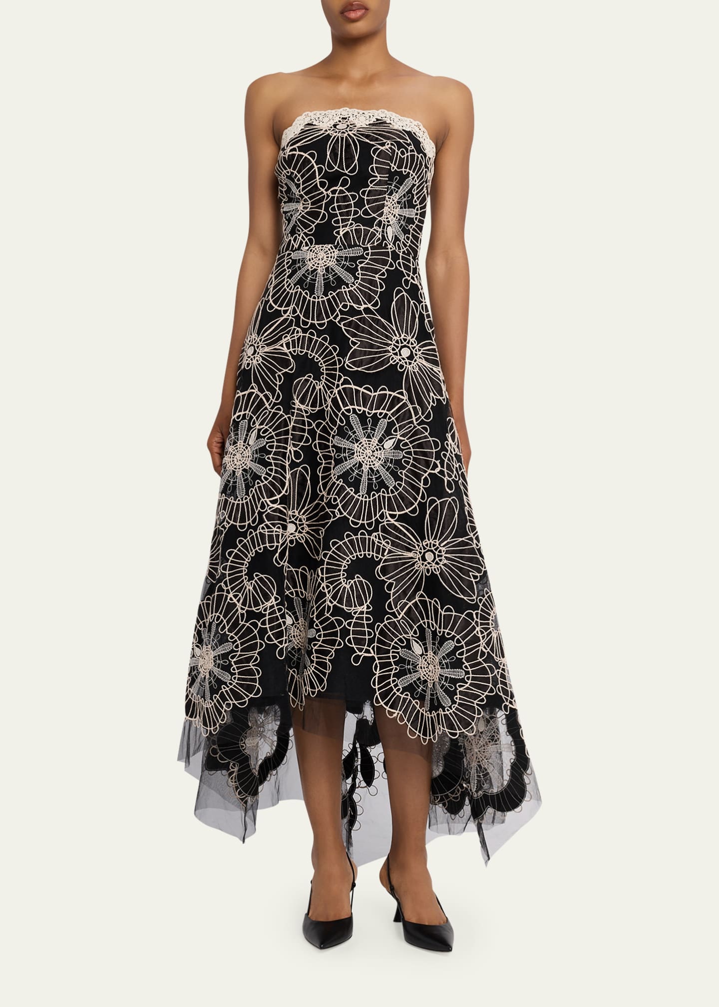rickie freeman for teri jon floral-embroidered tulle dress Floral Embroidered Tulle Elbow Gown – Terijon.com main image 1