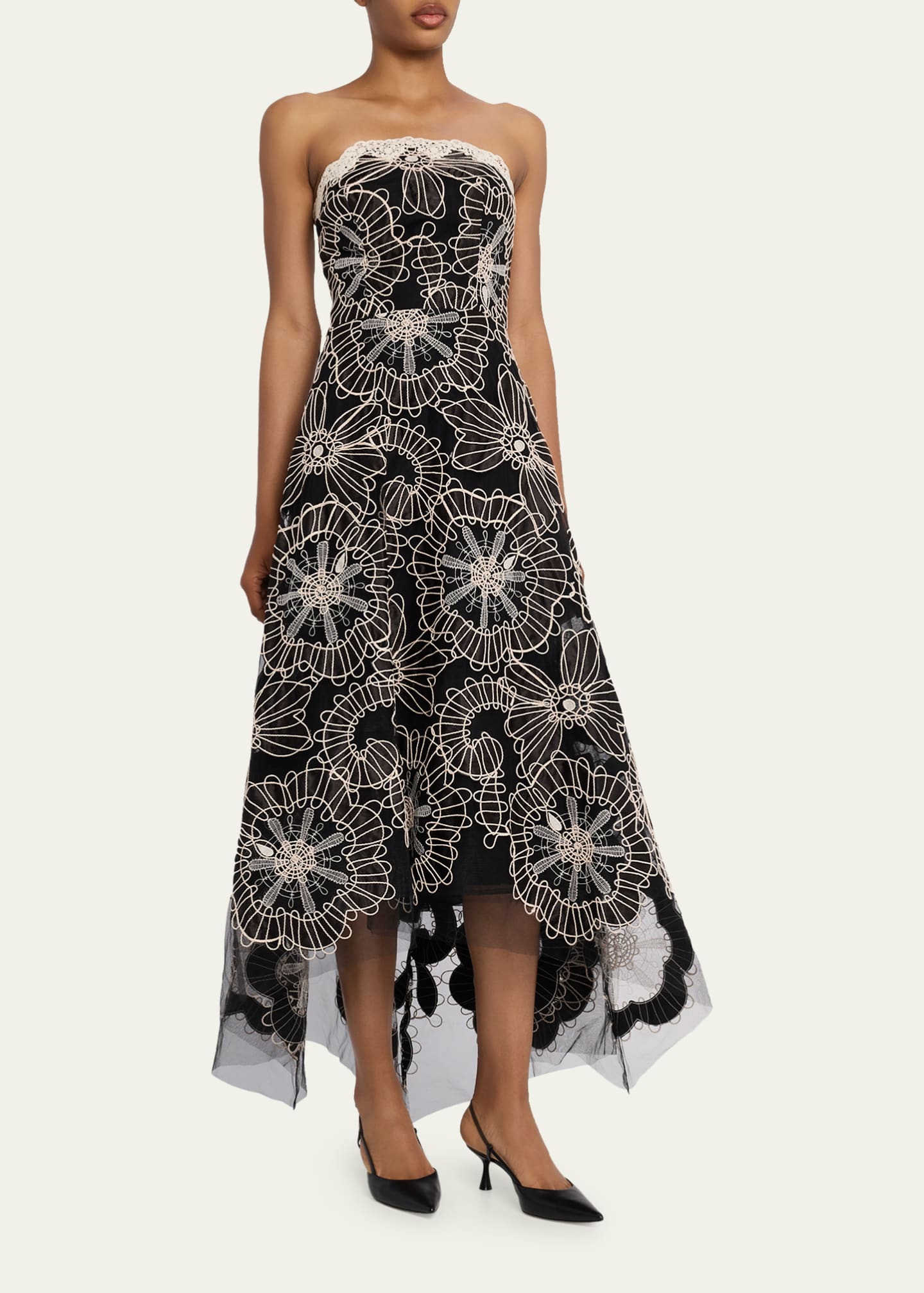 rickie freeman for teri jon floral-embroidered tulle dress Teri Jon Embroidered Floral Tulle Empire Gown Size 16