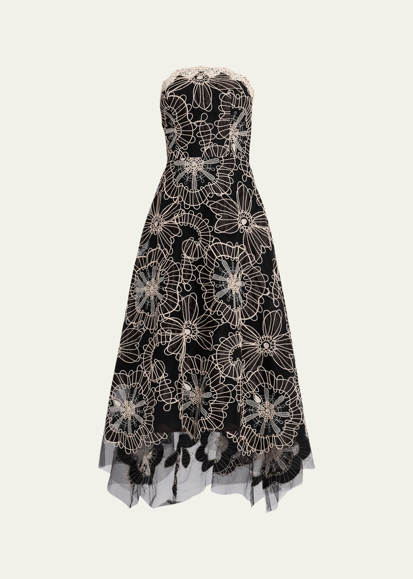rickie freeman for teri jon floral embroidered tulle midi dress Teri Jon Embroidered Tulle High Low Tea Length Dress Size 12