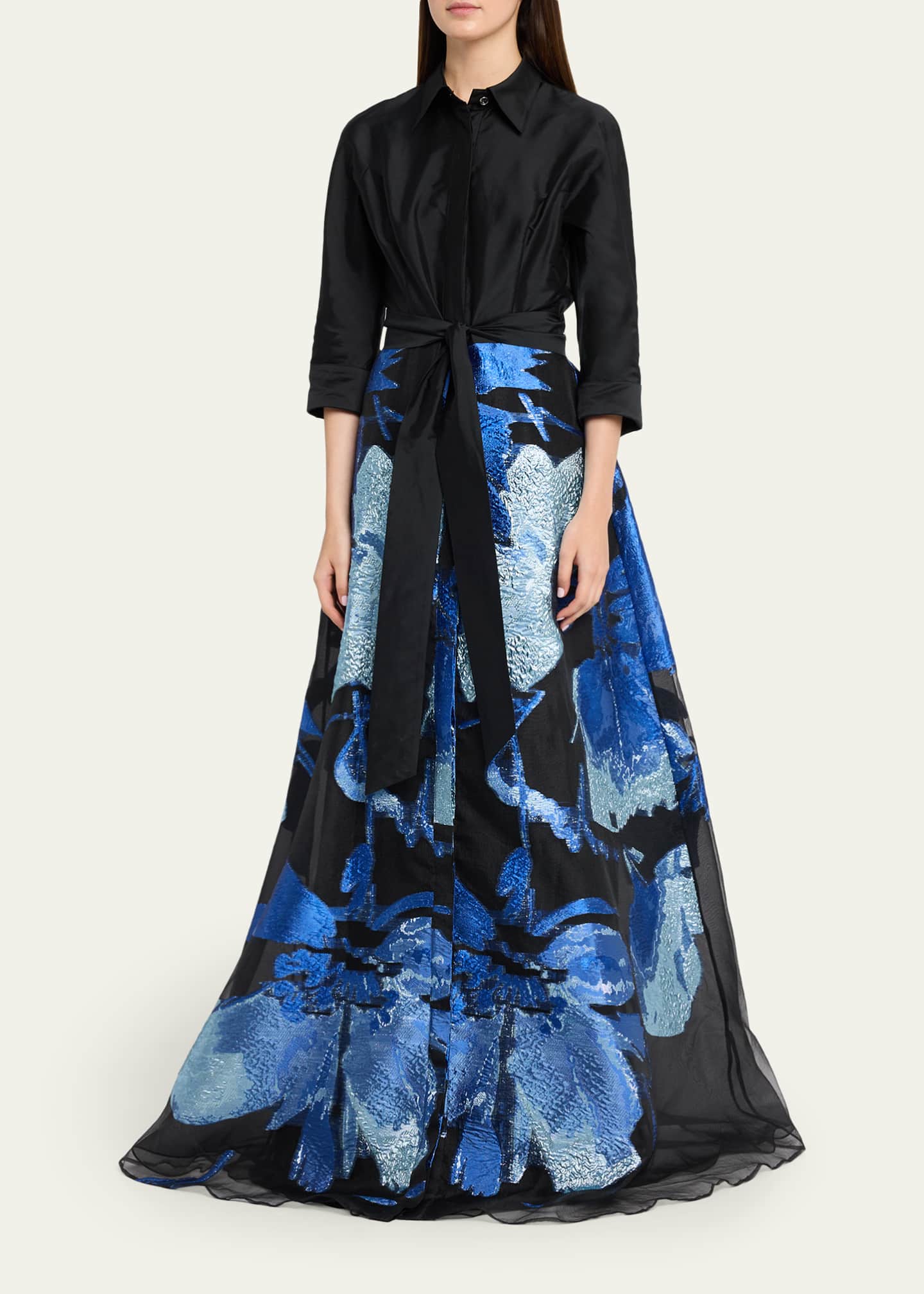 taffeta shirt dress gown Teri Jon Shirt Dress Gown - Emerald