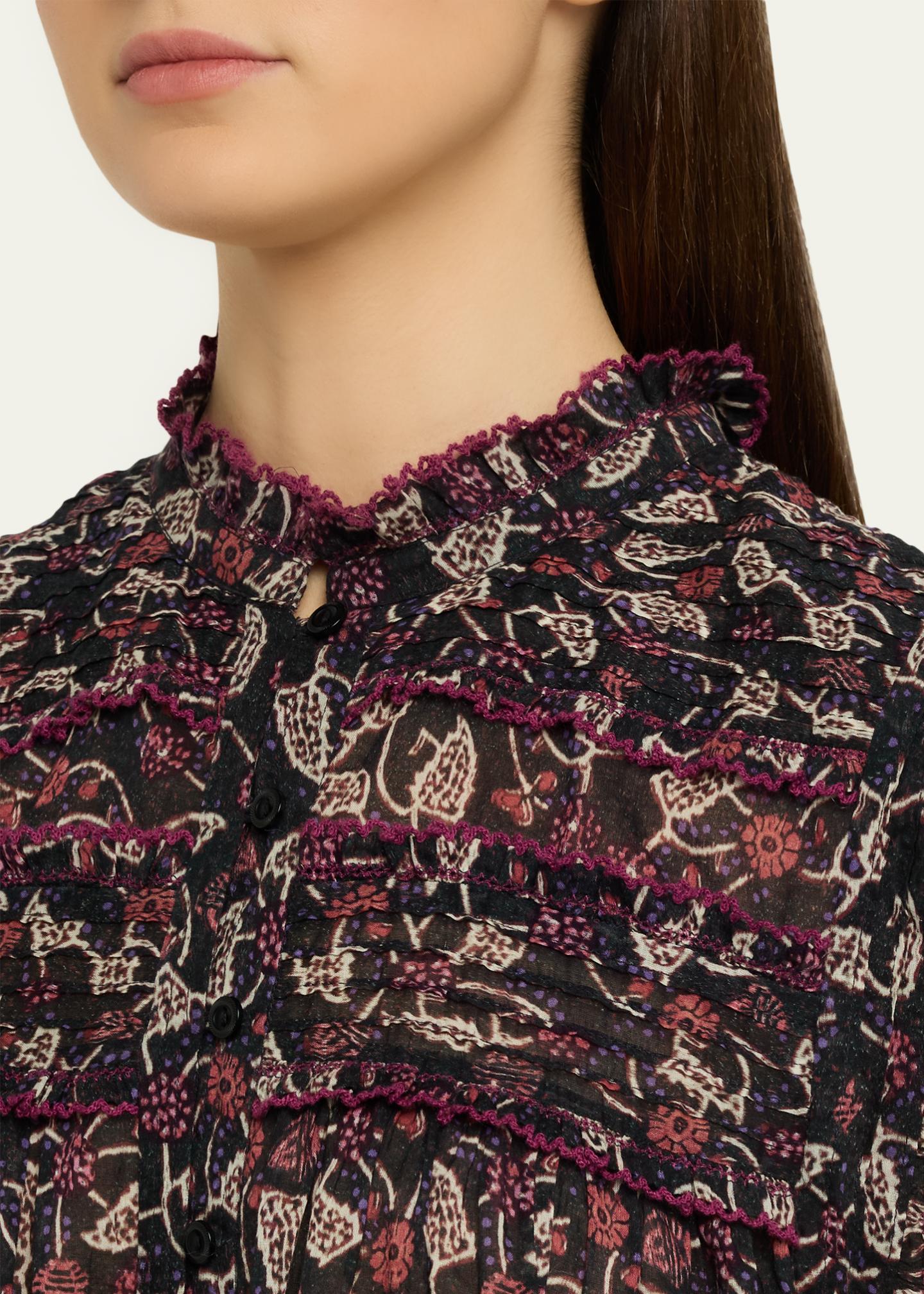 Etoile Isabel Marant Dersia Floral Ruffled Cotton Button-Front Top