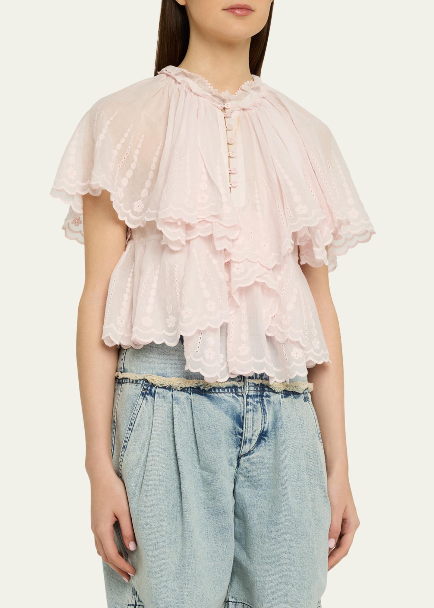Etoile Isabel Marant Lorna Scalloped-Trim Cotton Voile Blouse