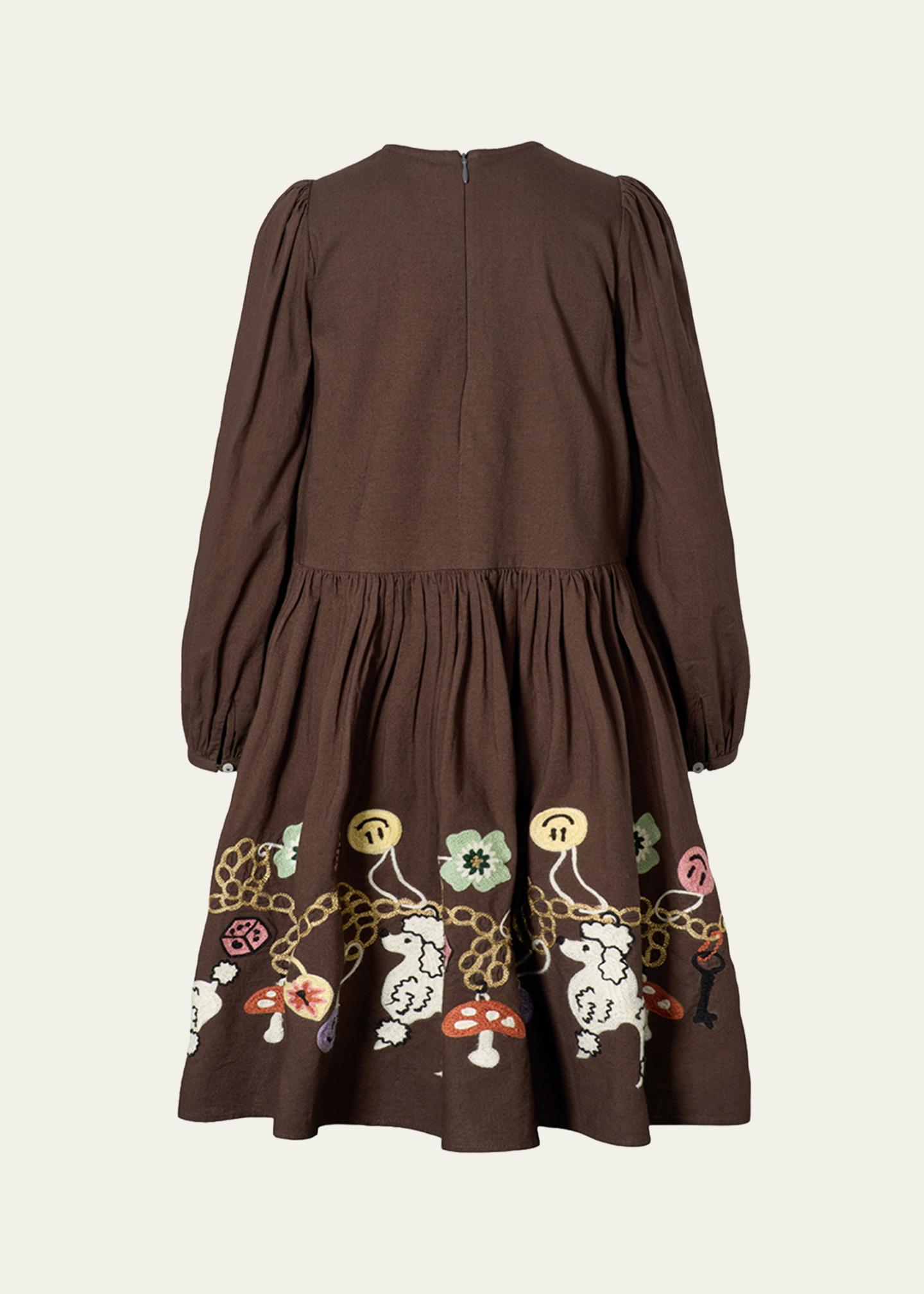 Molo Girl's Camma Embroidered Cotton Long-Sleeve Dress, Size 7-14