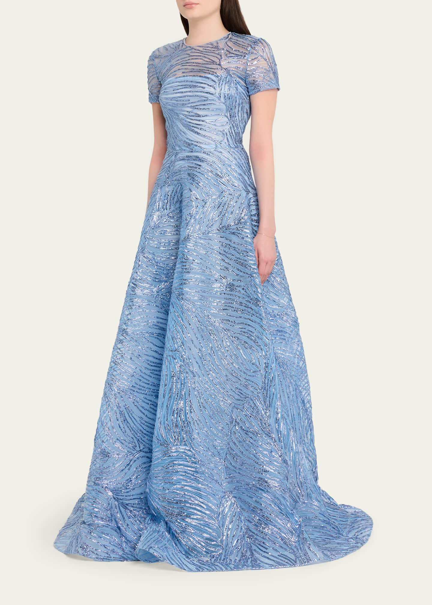 Naeem Khan Metallic Embroidered Short-Sleeve Illusion Gown - Bergdorf  Goodman