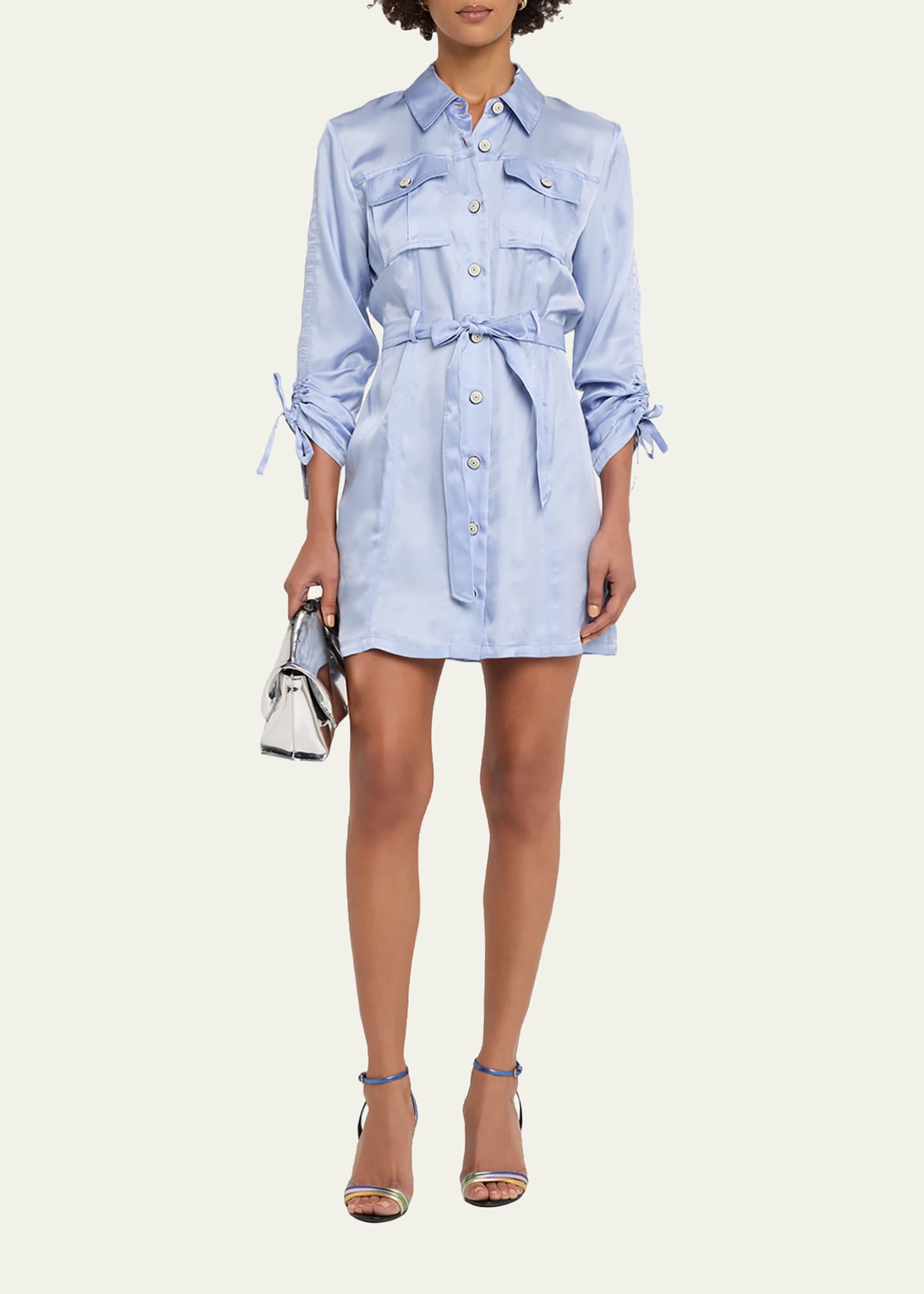 satin button shirt dress Mavi Women's Satin Button-Front Mini Dress In Black