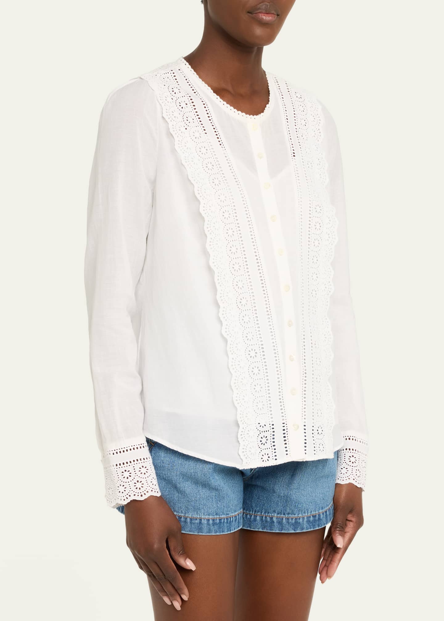 Veronica Beard Clermont Embroidered Long-Sleeve Blouse - Bergdorf