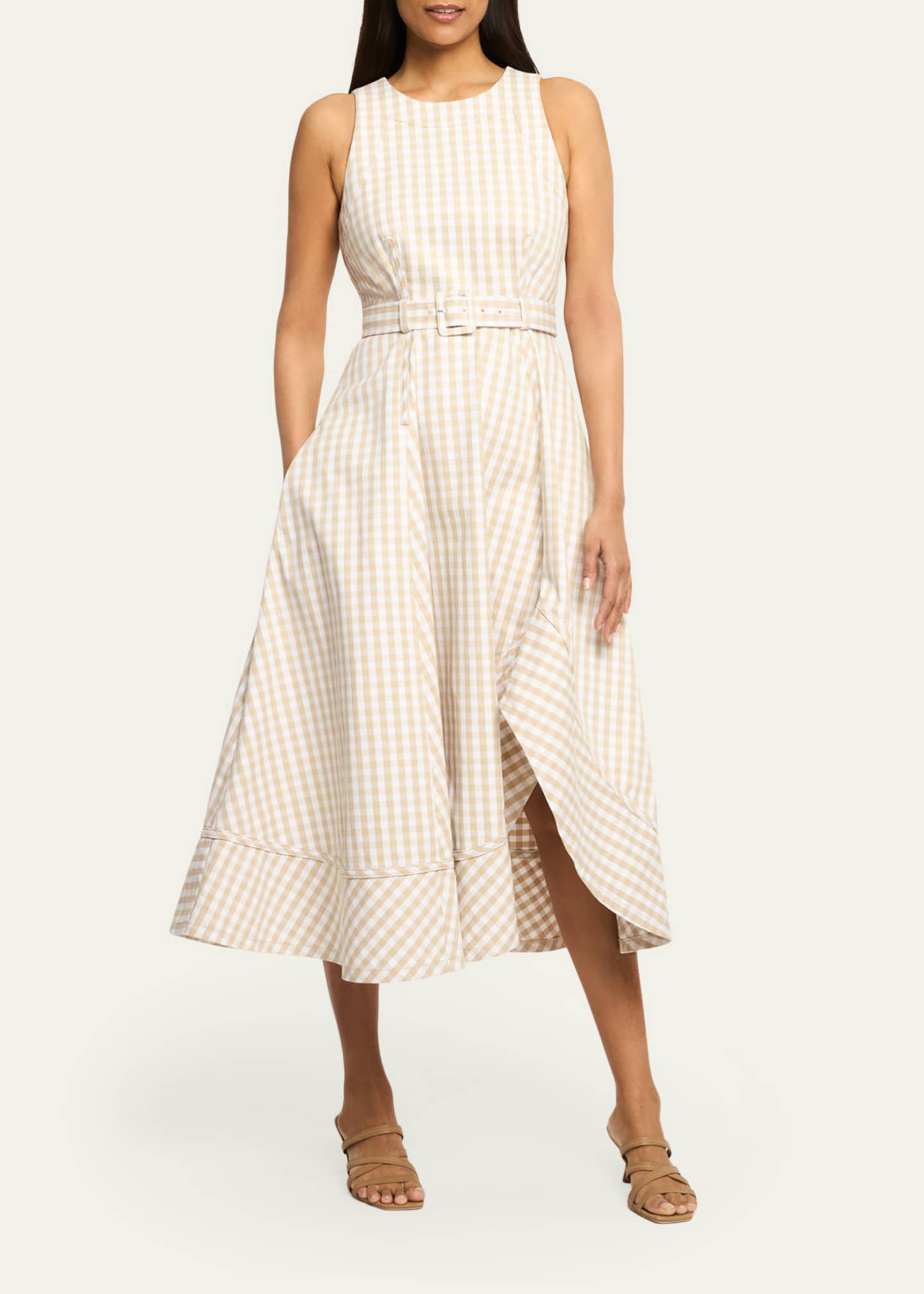seed gingham midi dress Seed Heritage Textured Gingham Midi Dress in Cappuccino