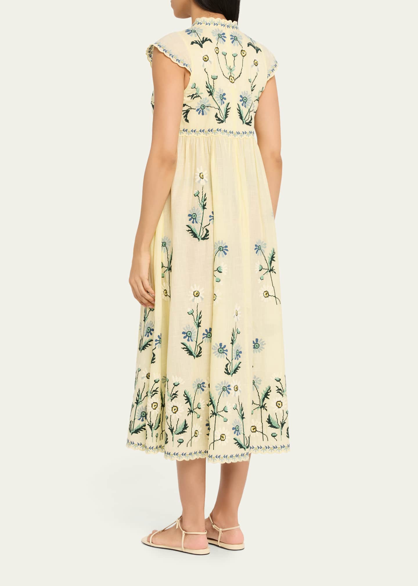 Sea Audra Embroidered Midi Dress - Yellow
