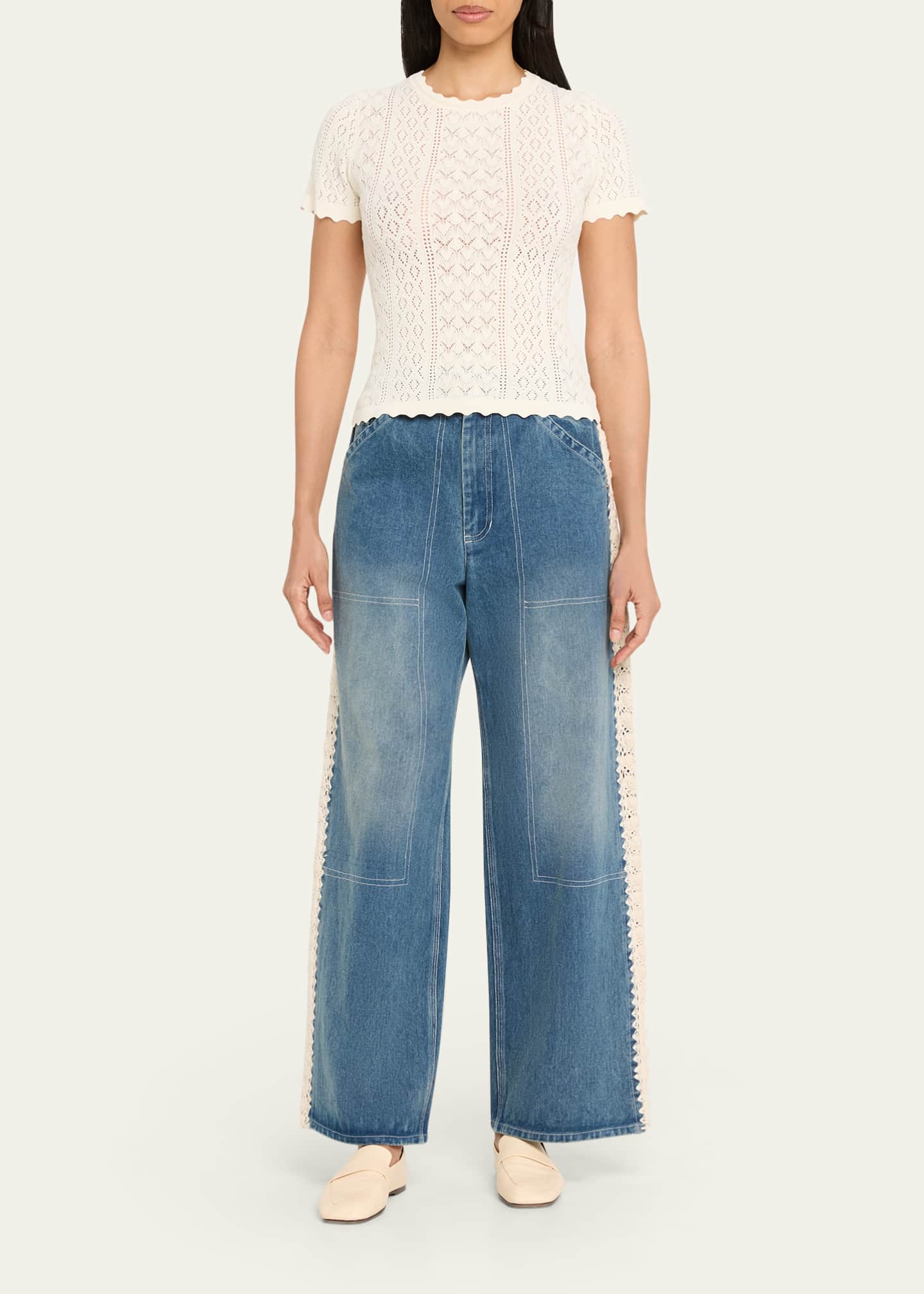 Sea Stasia Crochet-Trim Utility Jeans - Bergdorf Goodman