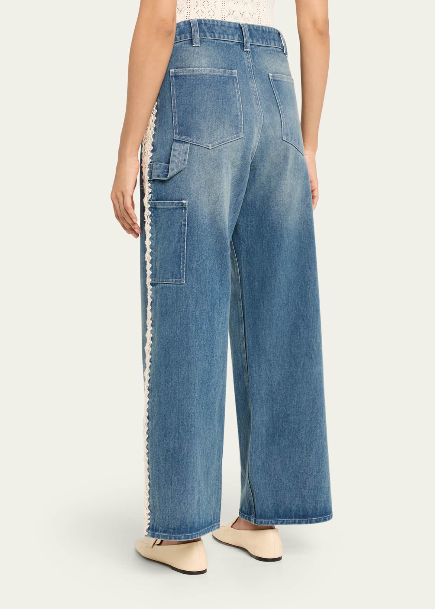 Sea Stasia Crochet-Trim Utility Jeans - Bergdorf Goodman