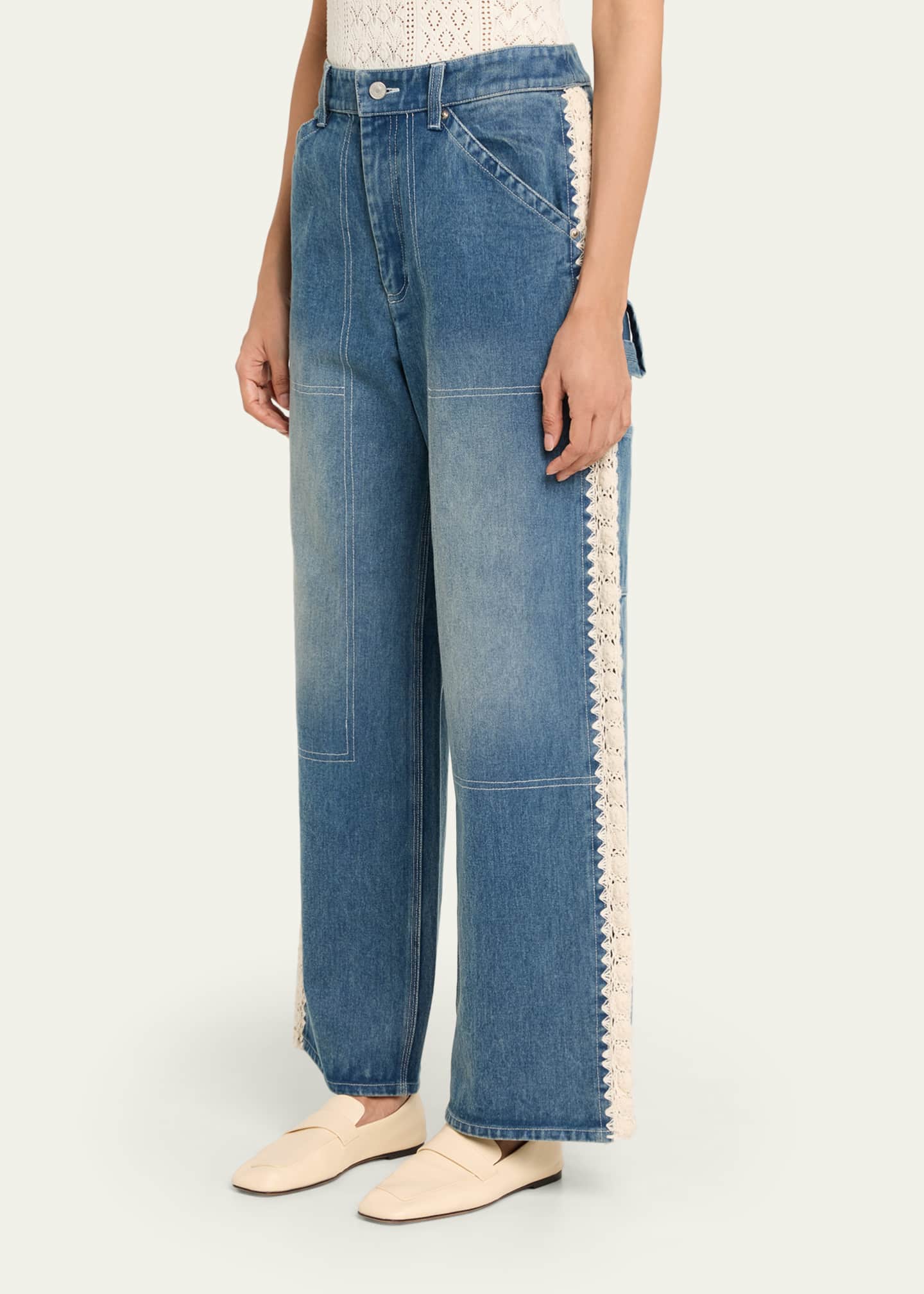 Sea Stasia Crochet-Trim Utility Jeans - Bergdorf Goodman