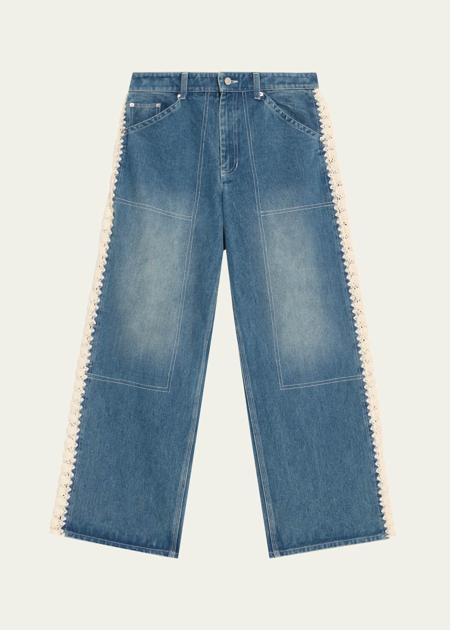 パンツ PHENOMENON Fleece-Trimmed Zip Denim Sea Stasia Crochet-Trim Utility Jeans - Bergdorf Goodman