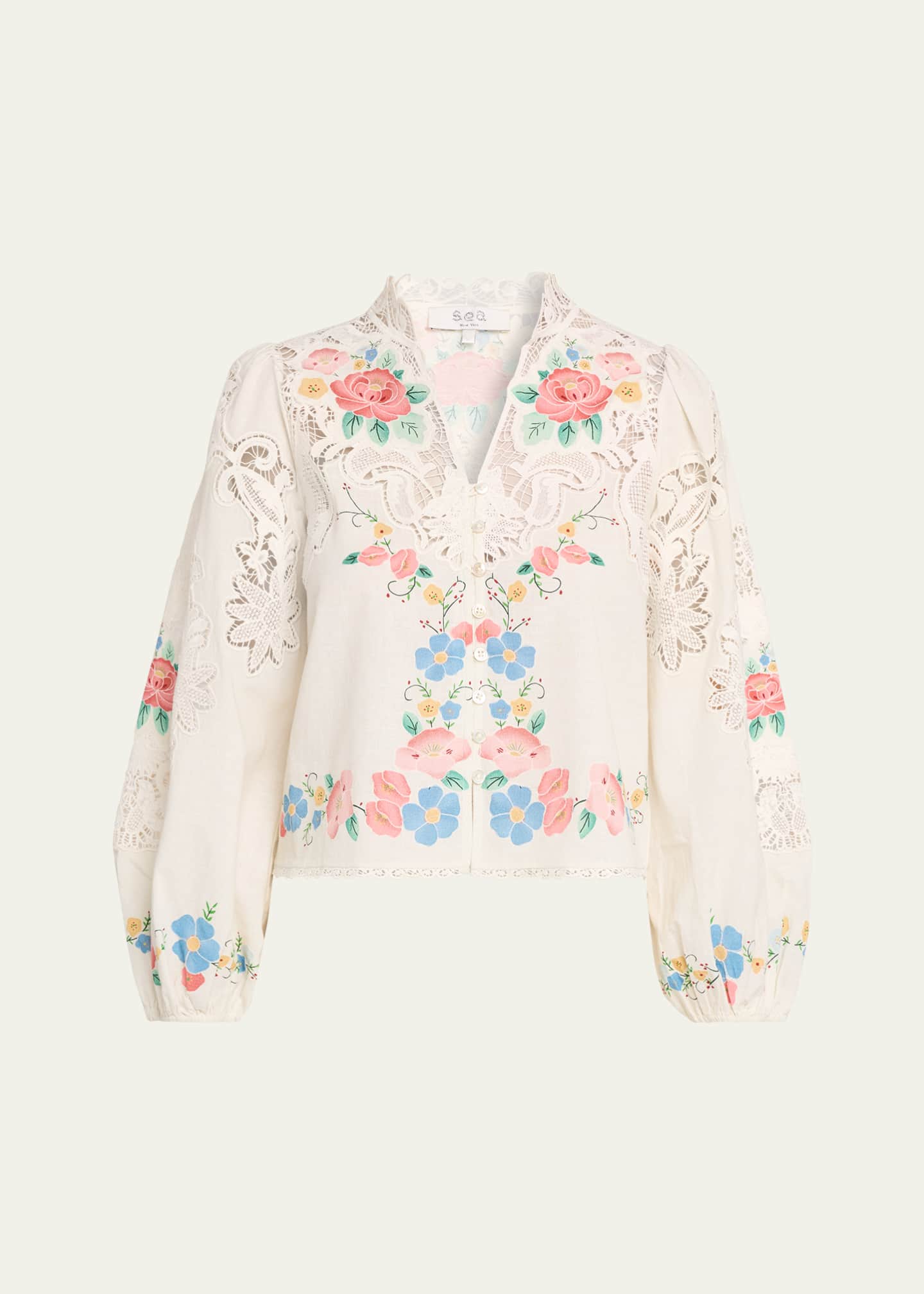 トップス Soor Ploom Astrid Blouse, Floral6y Sea Astrid Floral Embroidered Blouse - Bergdorf Goodman