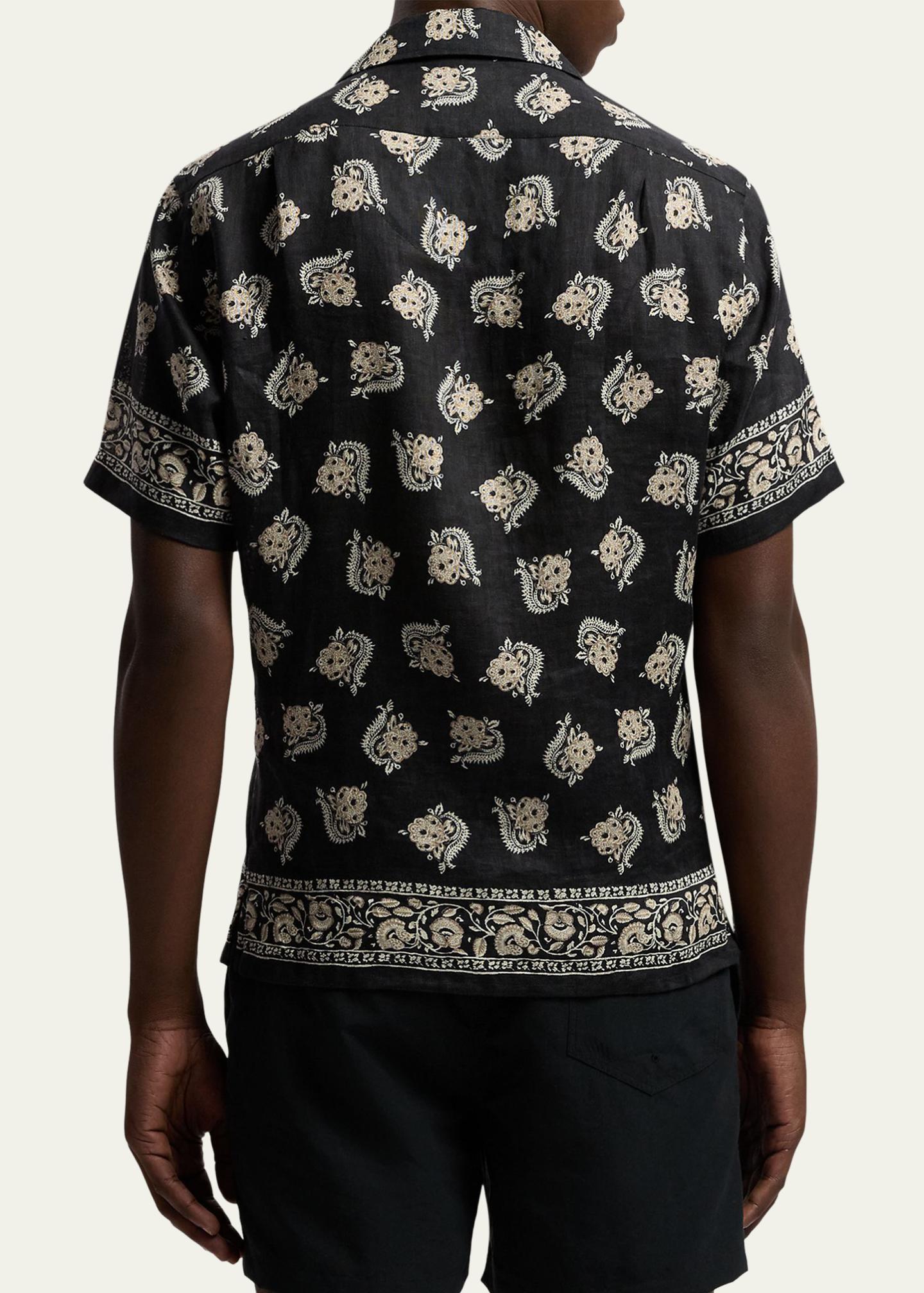 Ralph Lauren Purple Label Men's Paisley-Print Linen Camp Shirt