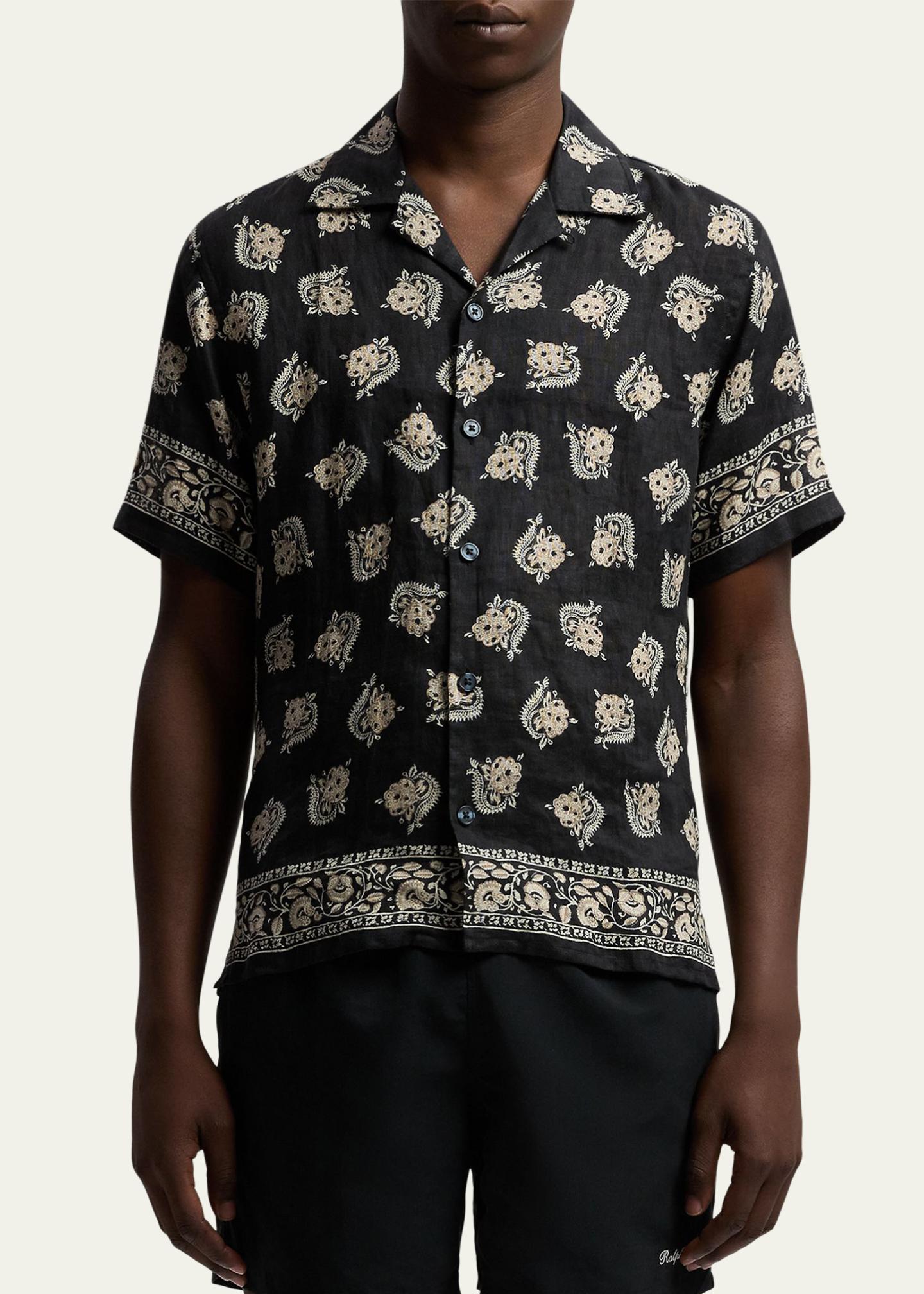 Ralph Lauren Purple Label Men's Paisley-Print Linen Camp Shirt