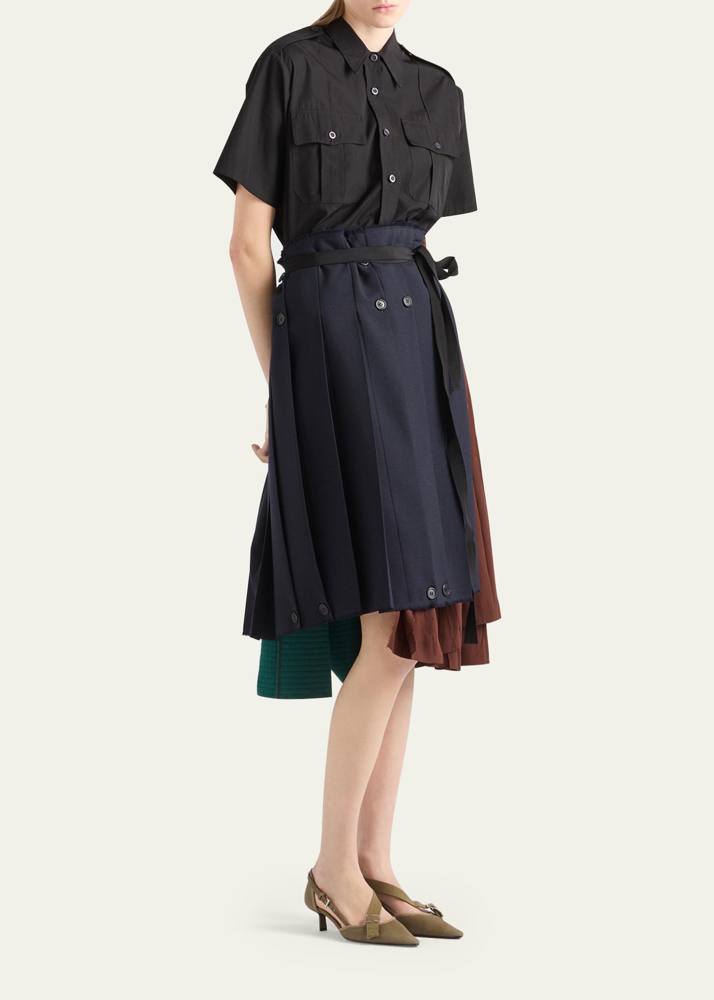 Prada Pleated Wool Patchwork Midi Skirt - Bergdorf Goodman