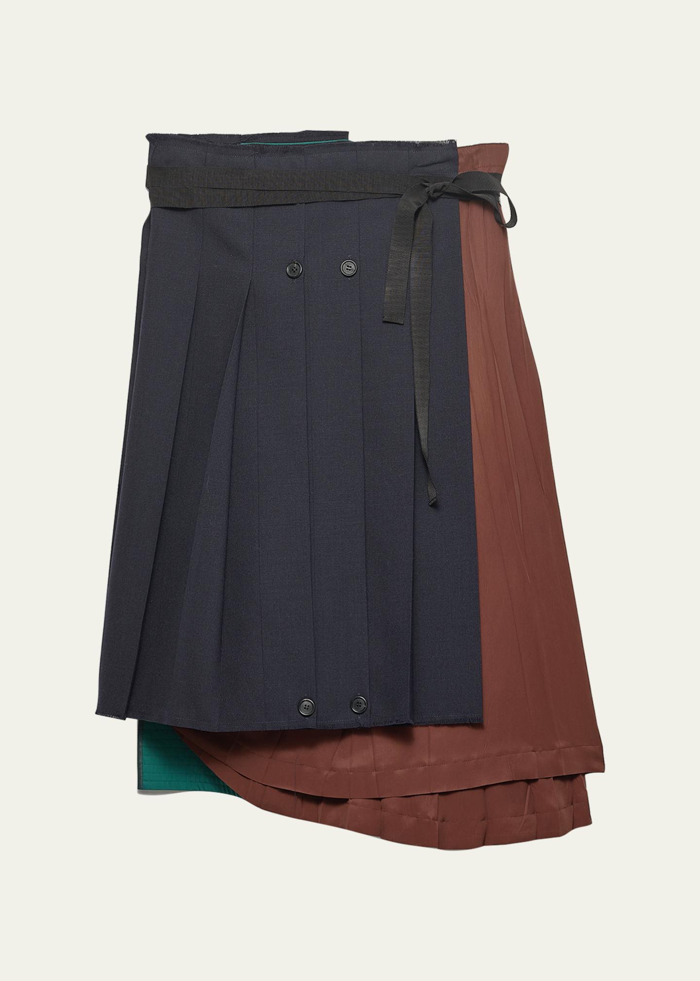 Prada Pleated Wool Patchwork Midi Skirt - Bergdorf Goodman