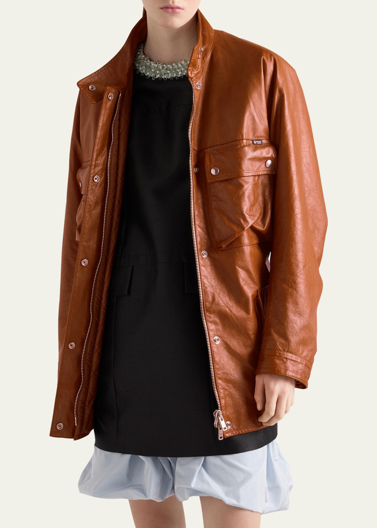 Prada Vitello Leather Old Utility Jacket - Bergdorf Goodman