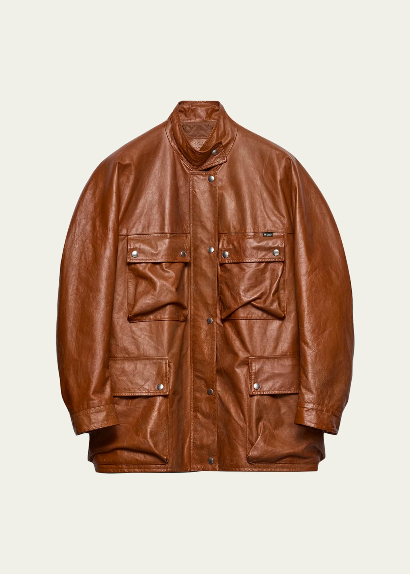 Prada Vitello Leather Old Utility Jacket - Bergdorf Goodman