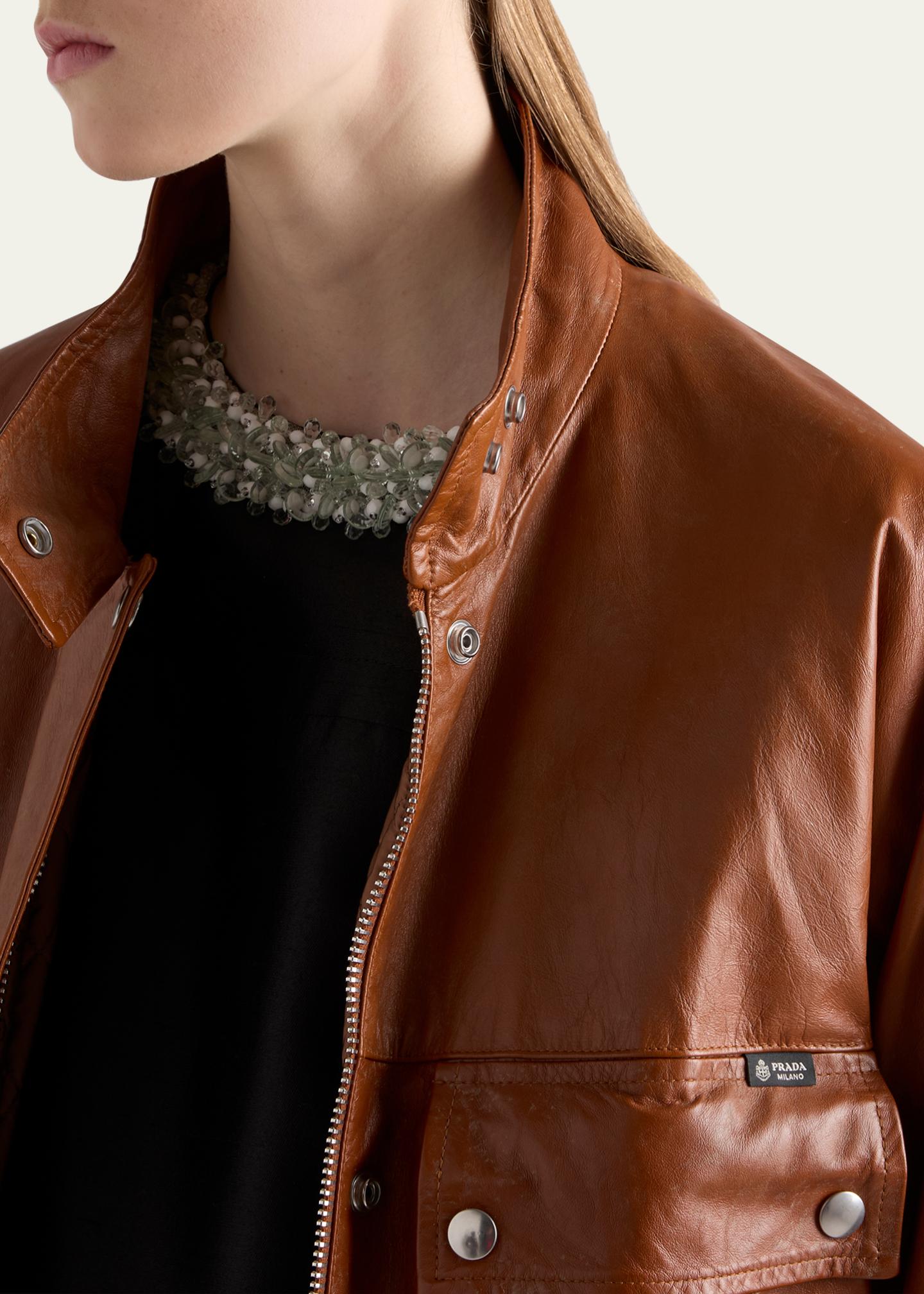 Prada Vitello Leather Old Utility Jacket - Bergdorf Goodman