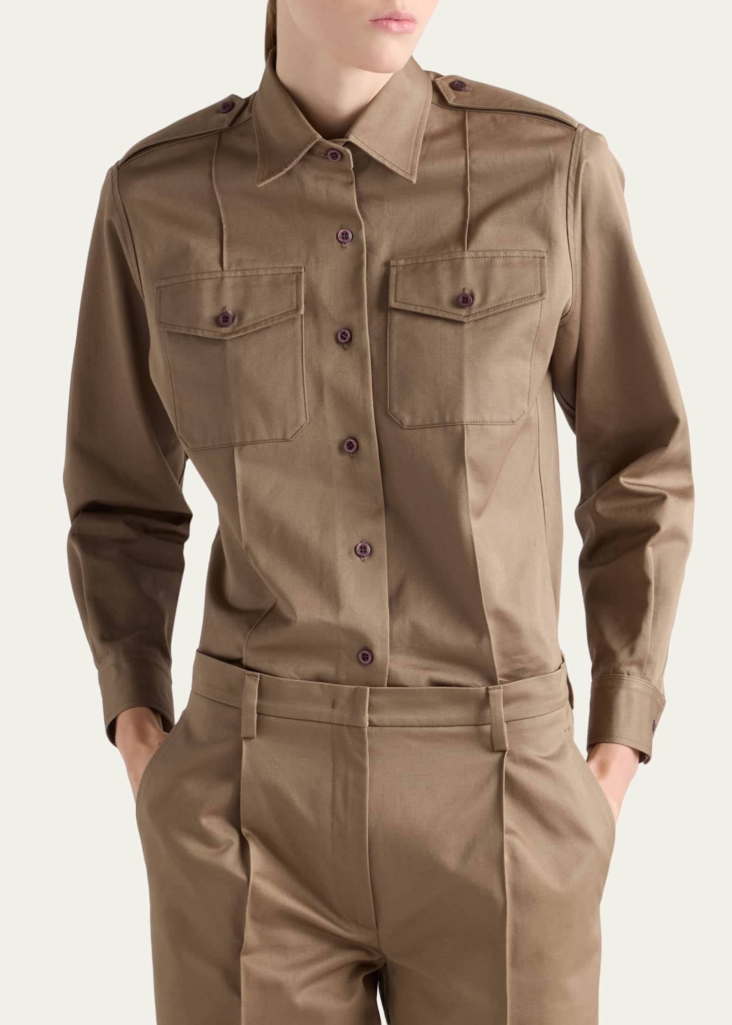 Prada Long-Sleeve Cotton Twill Utility Shirt - Bergdorf Goodman