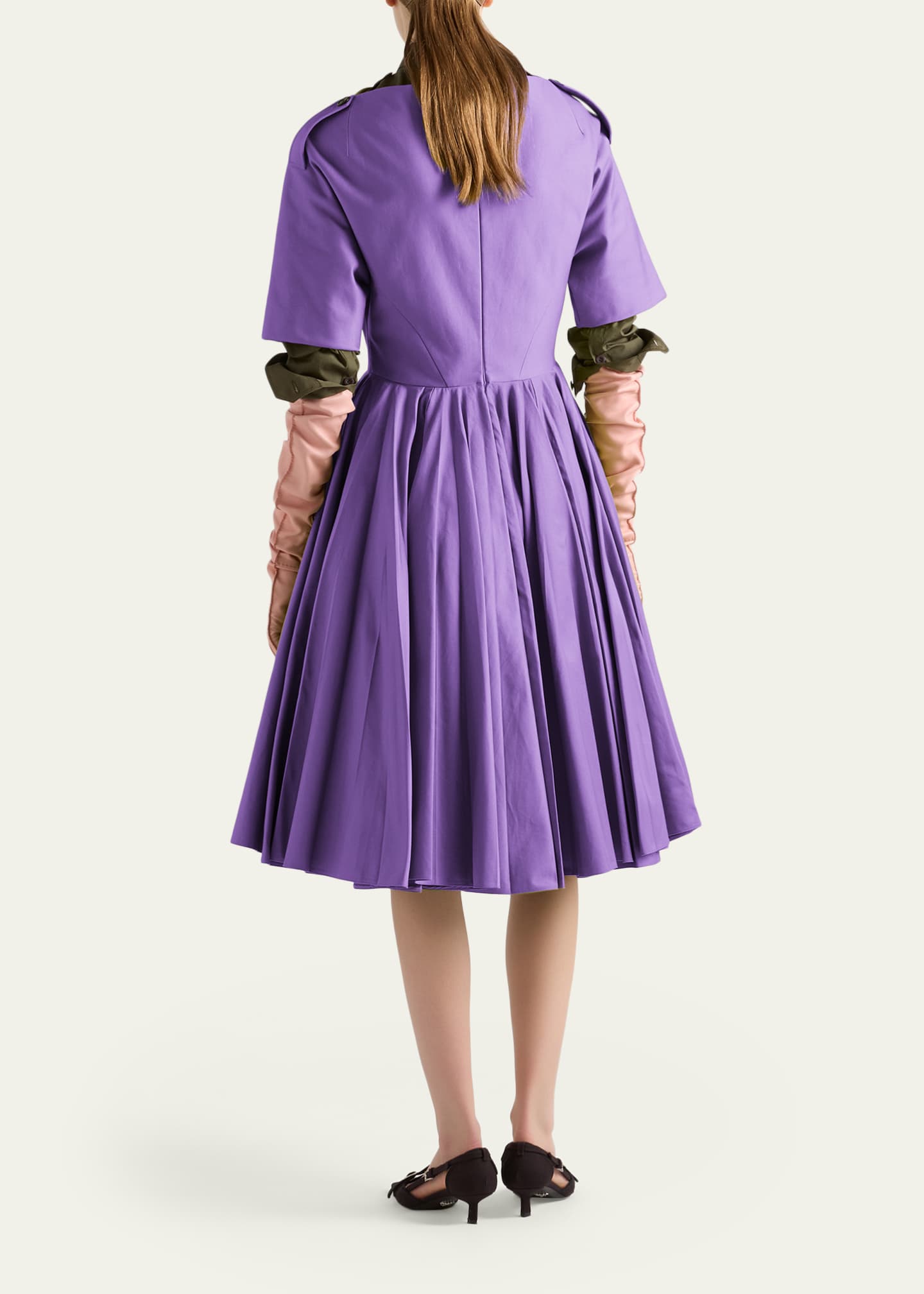 purple prada dress Prada Short-Sleeve Pleated Cotton Twill Utility Dress