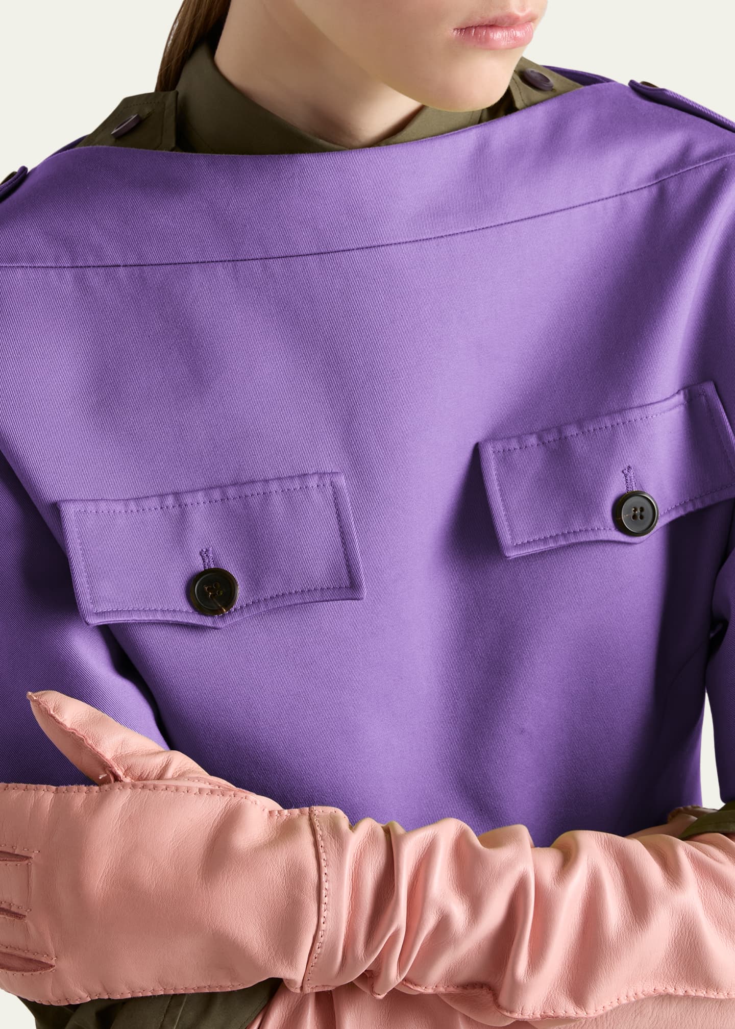 purple prada dress Prada Short-Sleeve Pleated Cotton Twill Utility Dress