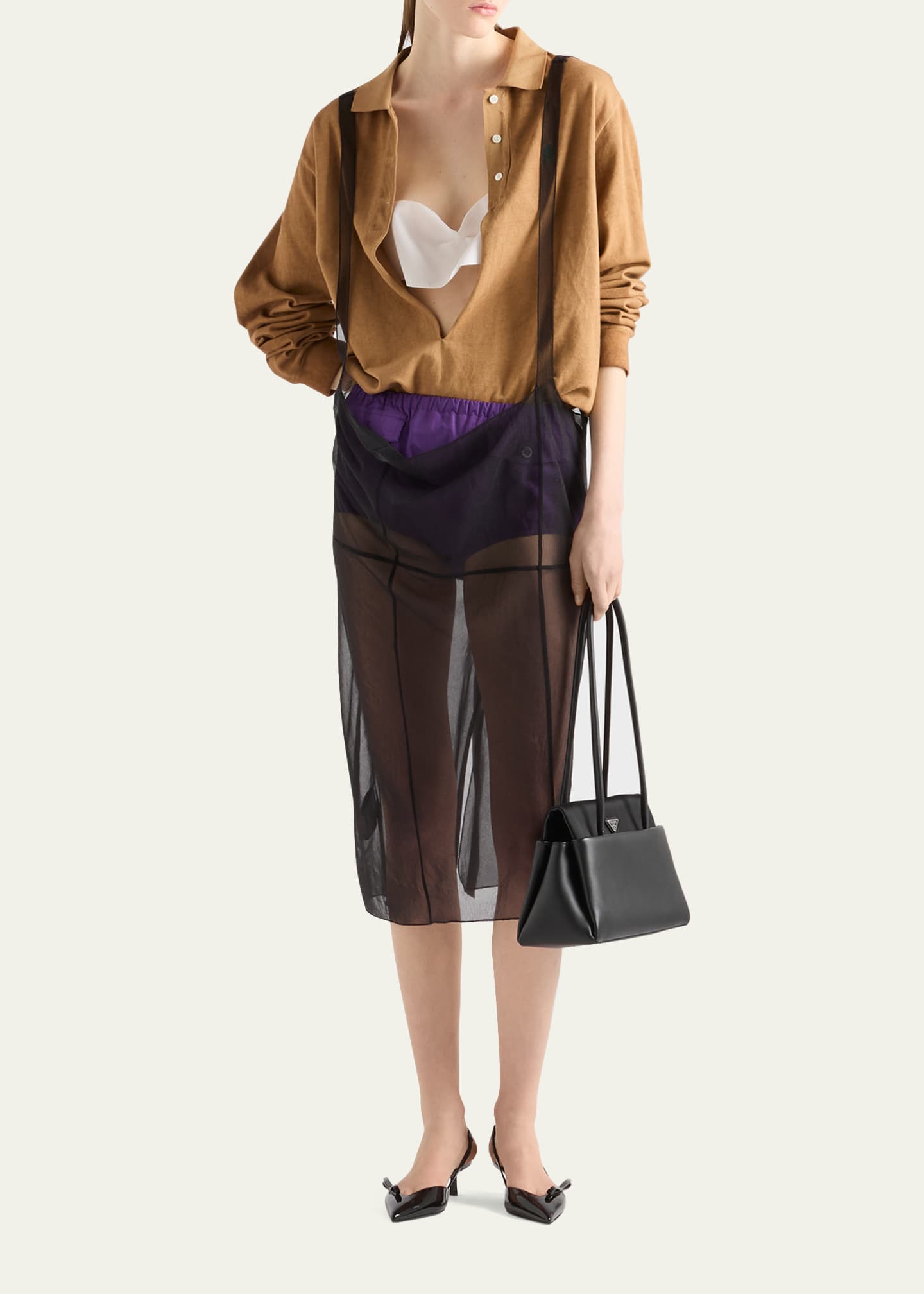 Prada Sheer Cigaline Midi Suspender Skirt - Bergdorf Goodman