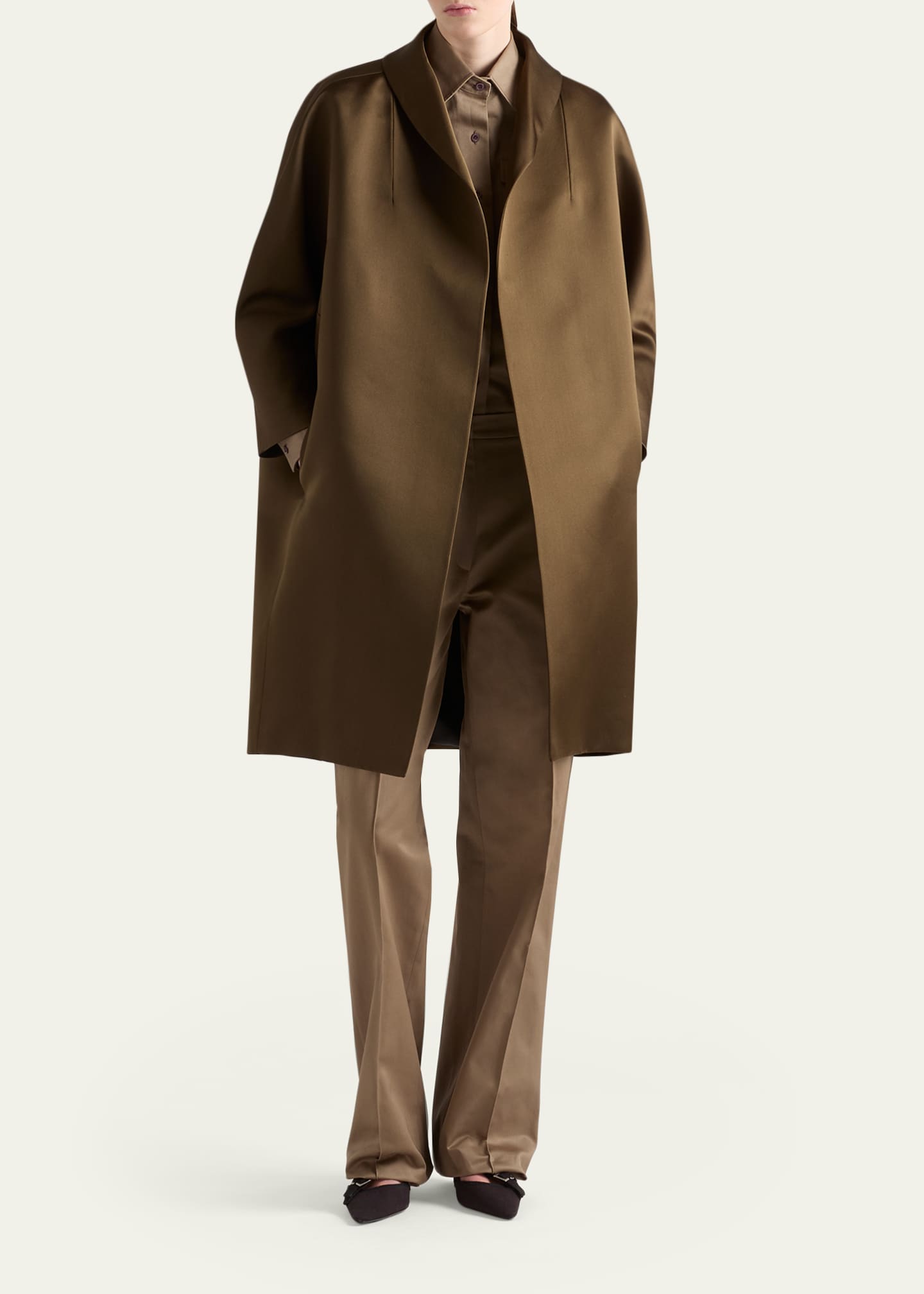 PRADA ステンカラーコート vintage BREASTED COAT Prada Silk Open Overcoat - Bergdorf Goodman