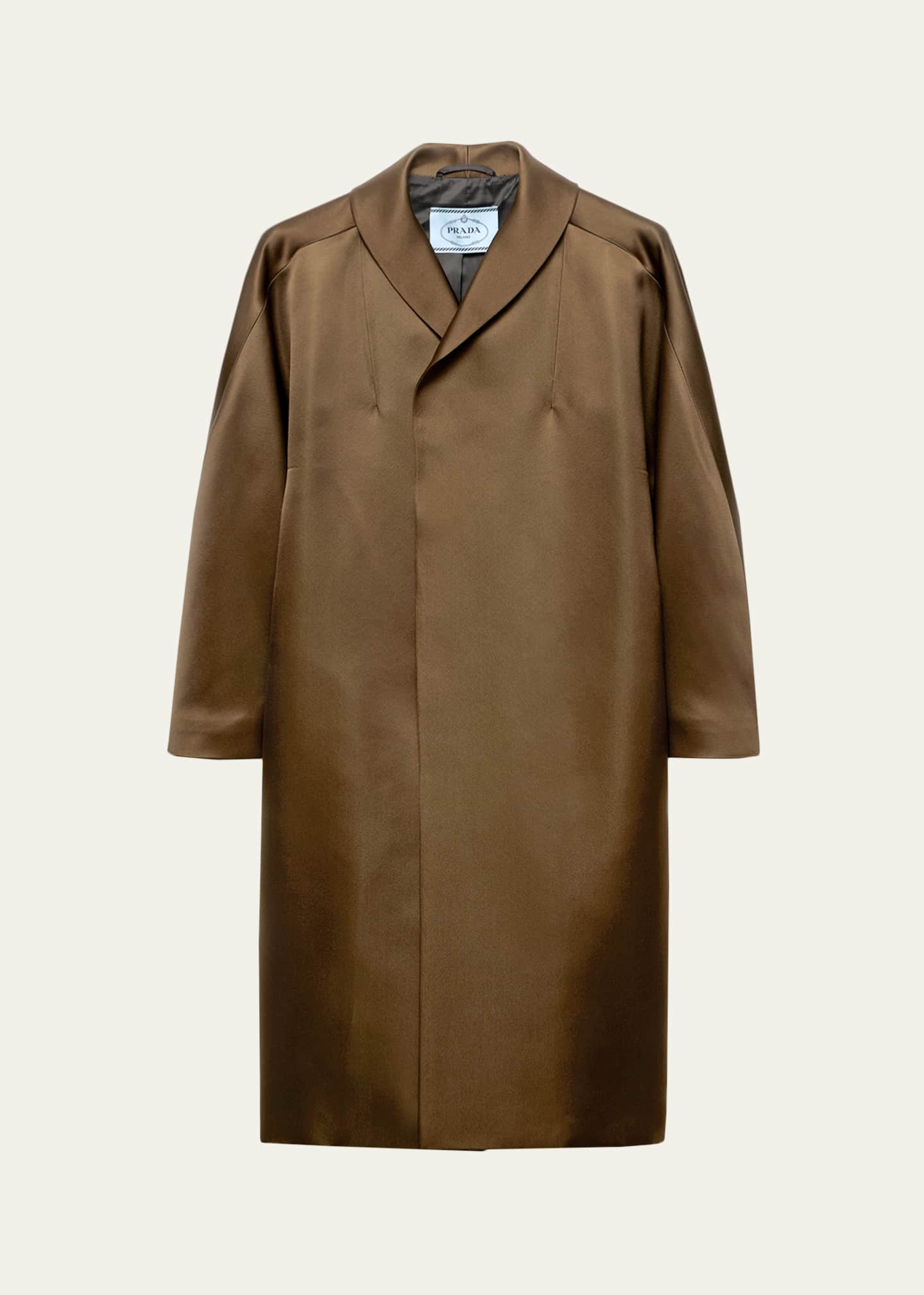 PRADA　ブラウン　ロングコート　裏地キルティング　トレンチコート Prada Silk Open Overcoat - Bergdorf Goodman
