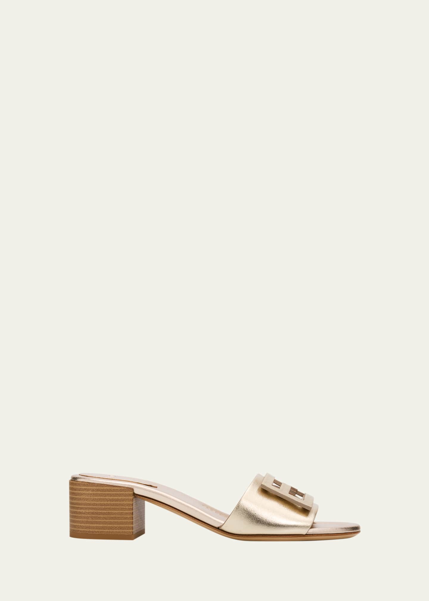 Fendi 45mm Baguette Metallic Leather Mules - Bergdorf Goodman