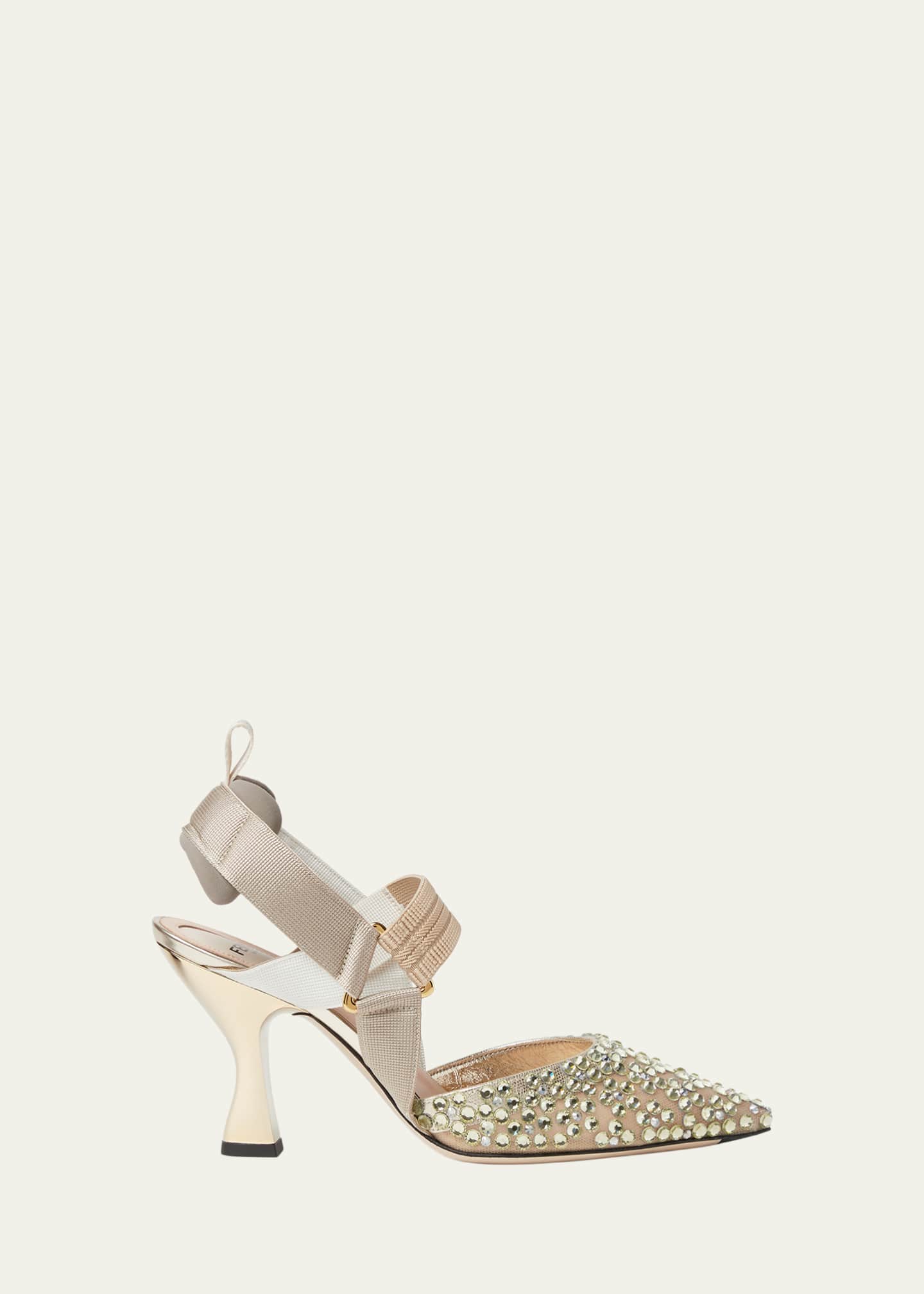 Fendi 85mm Colibri Embellished Mesh Slingback Pumps - Bergdorf Goodman