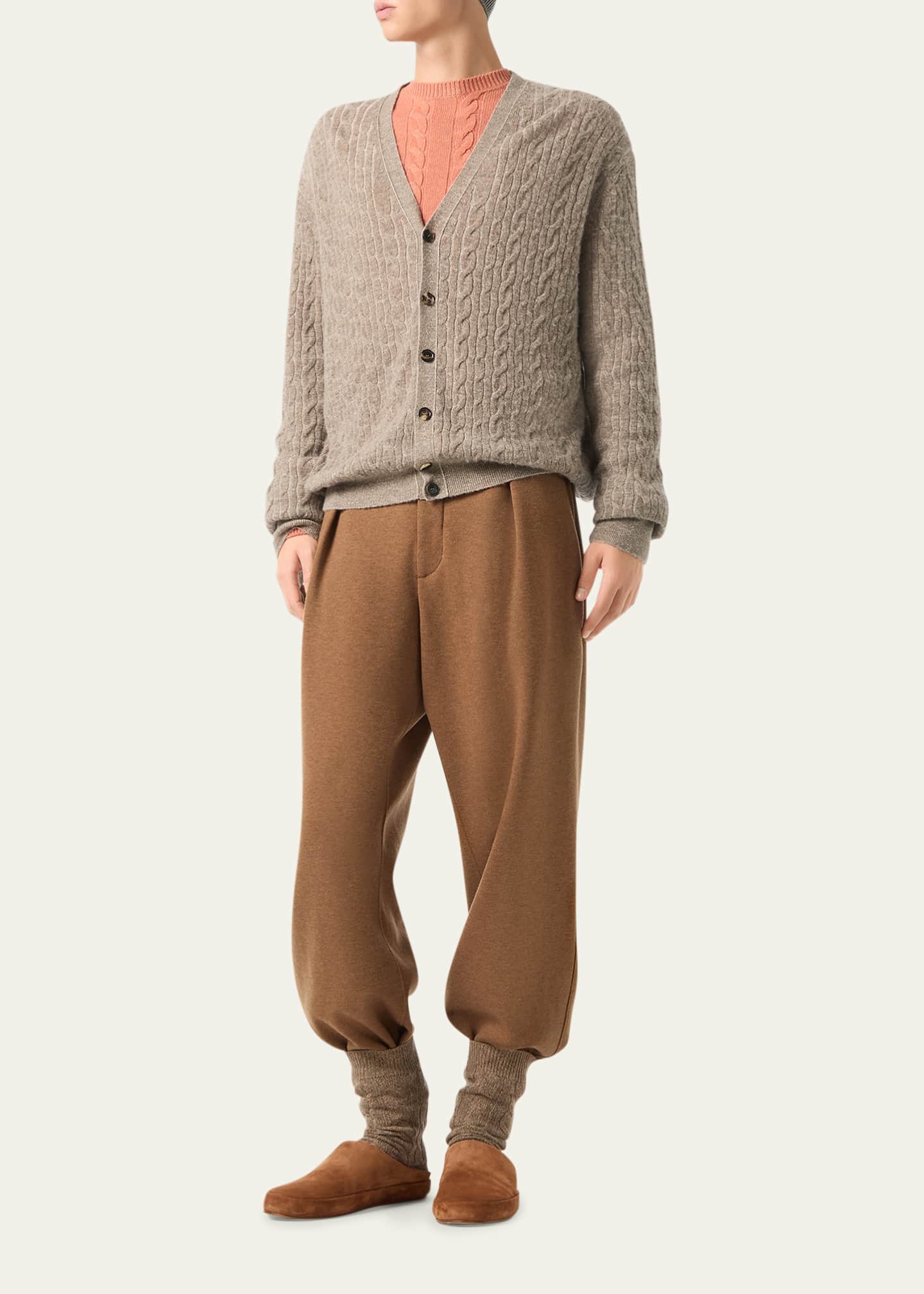 Loro Piana Men's Walnut Cable Knit Cardigan - Bergdorf Goodman