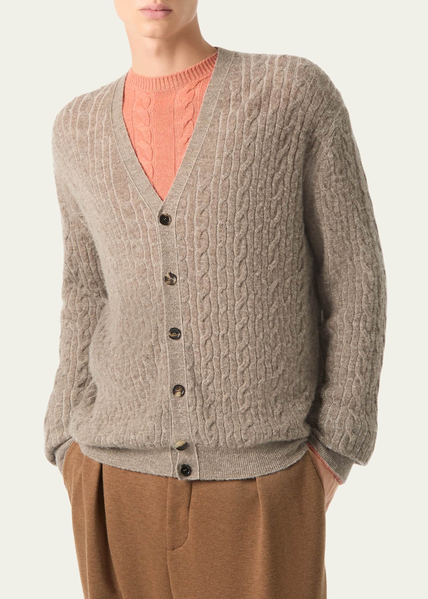 Loro Piana Men's Walnut Cable Knit Cardigan - Bergdorf Goodman