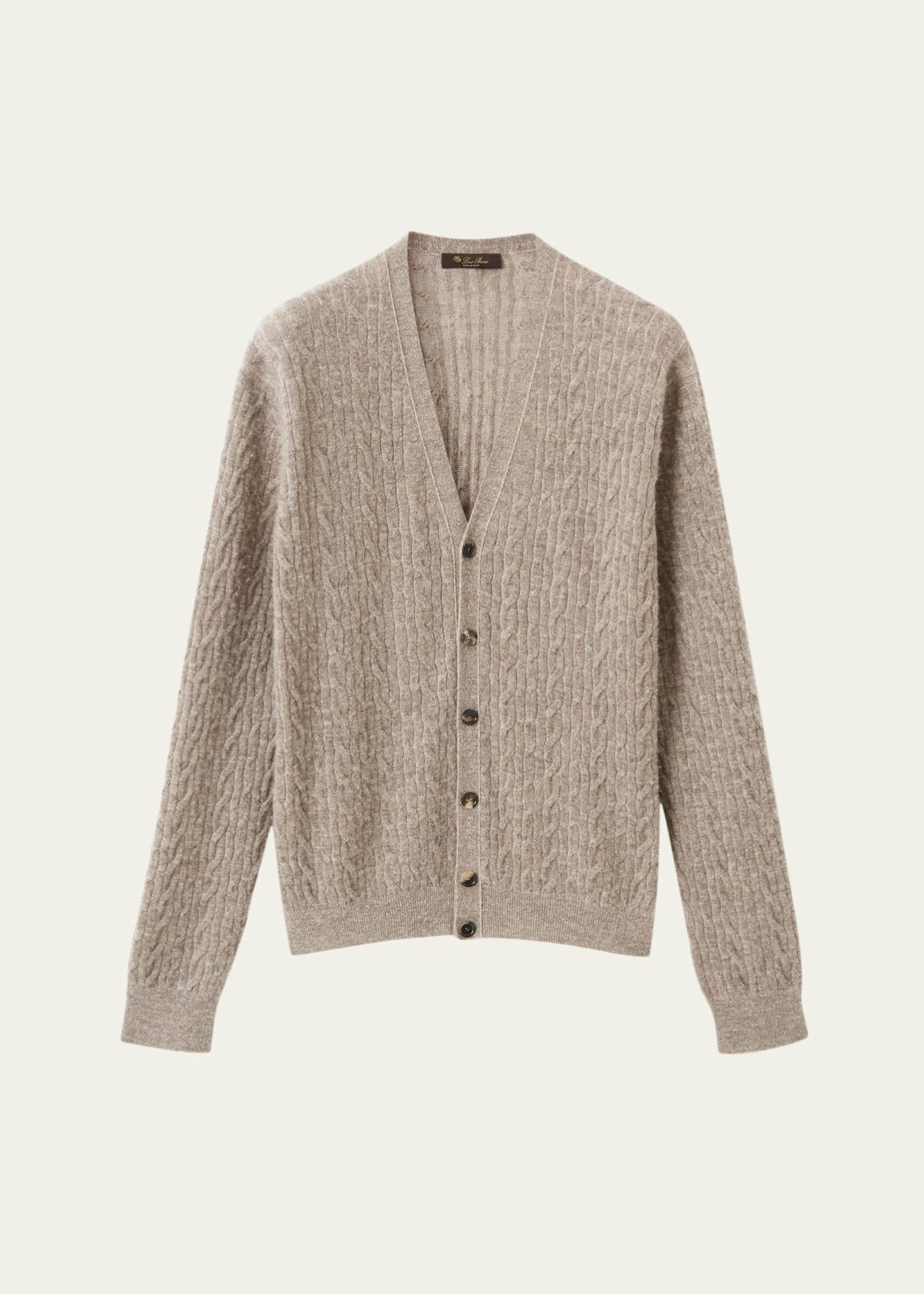 Loro Piana Men's Walnut Cable Knit Cardigan - Bergdorf Goodman