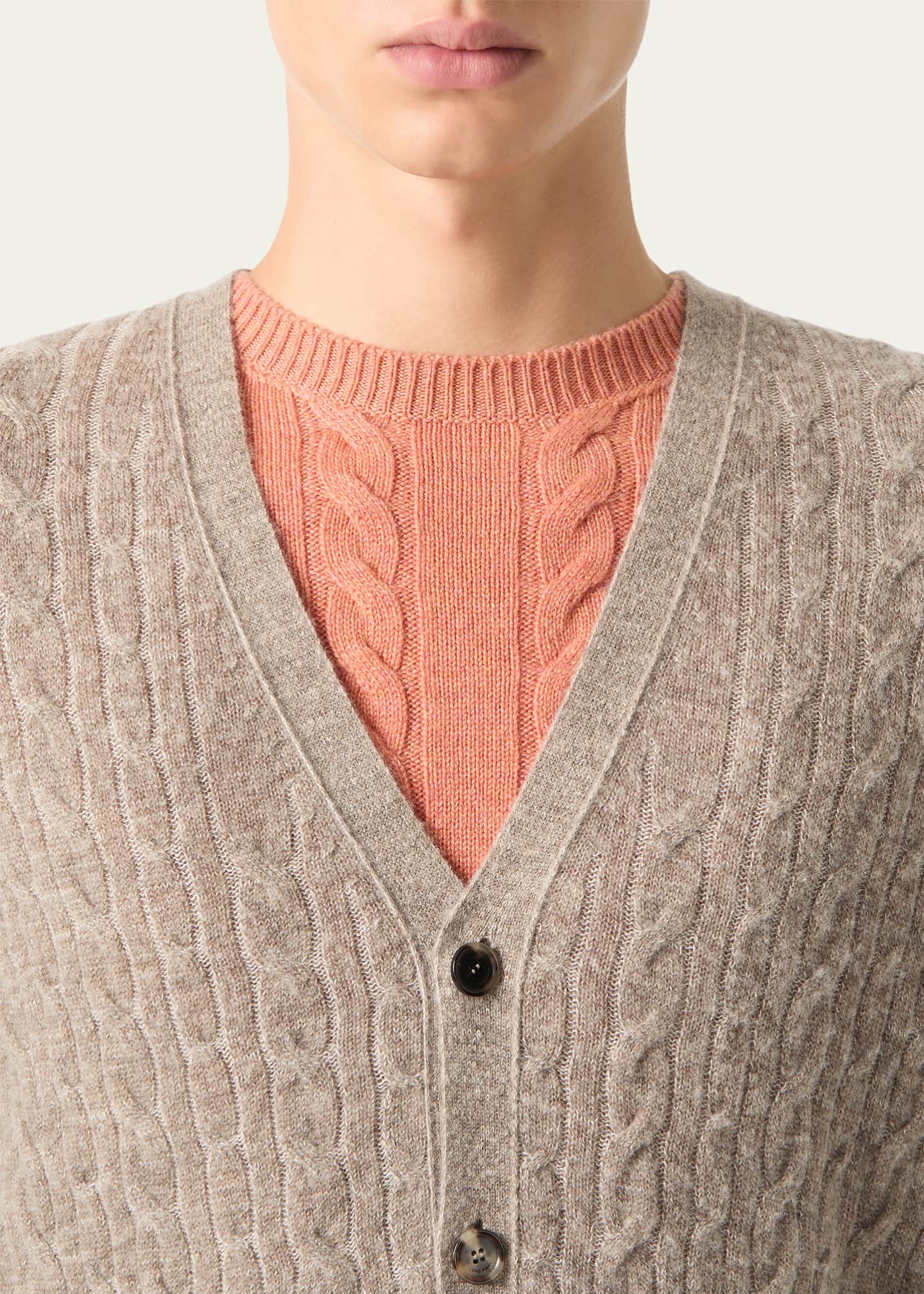 Loro Piana Men's Walnut Cable Knit Cardigan - Bergdorf Goodman