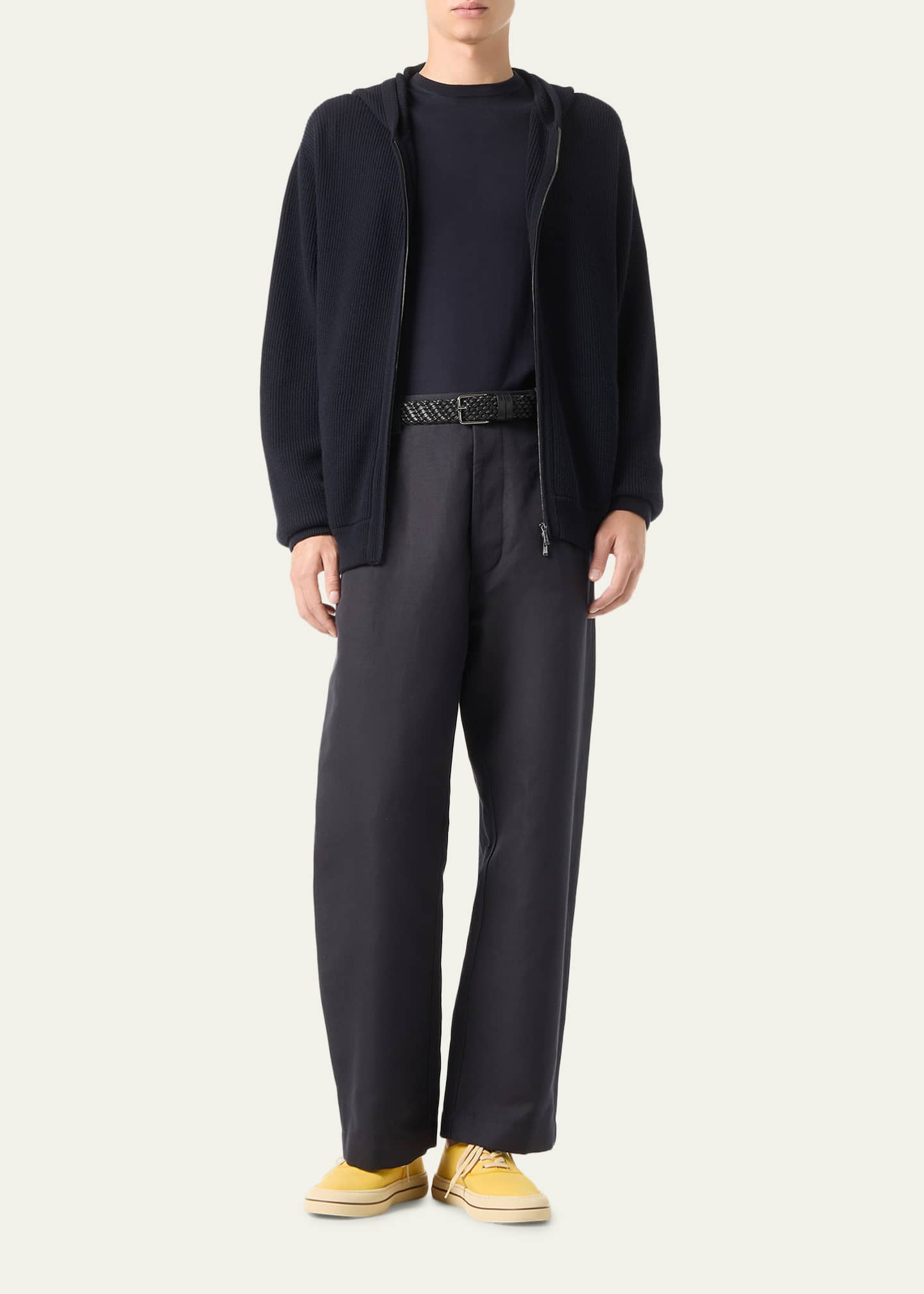 Loro Piana Men's Sloop Wool Rib Full-Zip Hoodie - Bergdorf Goodman
