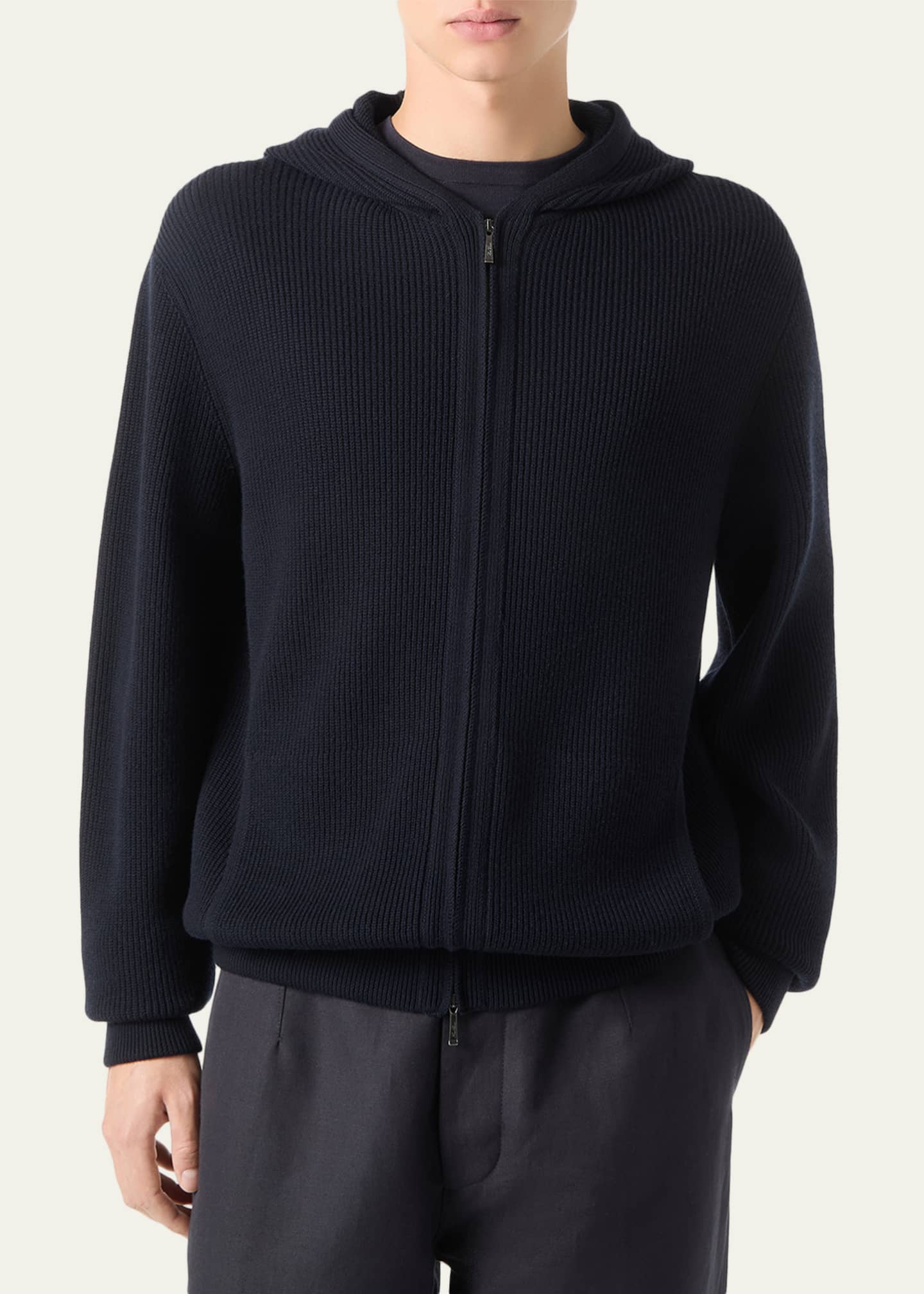 Loro Piana Men's Sloop Wool Rib Full-Zip Hoodie - Bergdorf Goodman