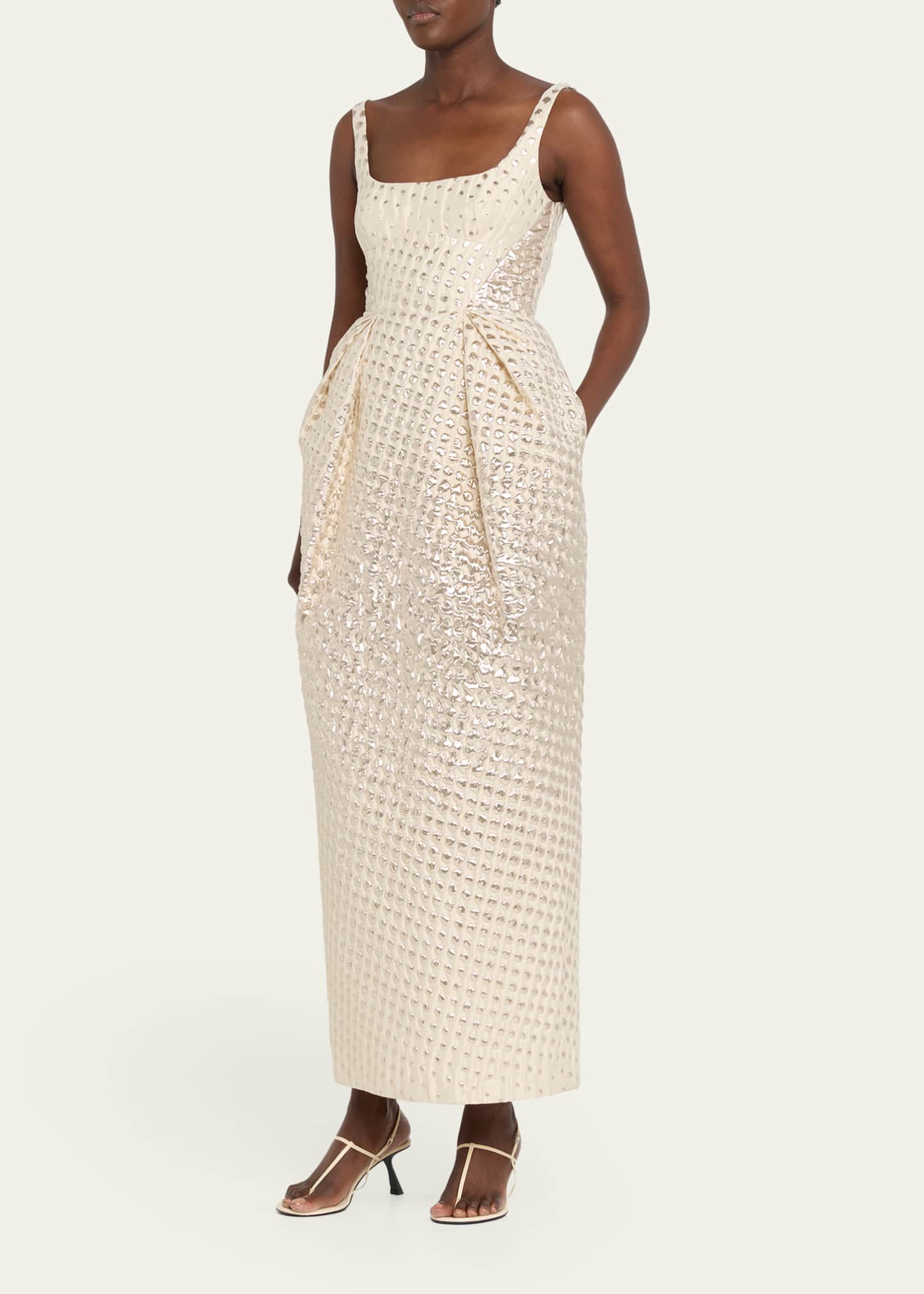 metallic dot dress Akris Punto Women's Brushed Steel Metallic Dot Midi Dress
