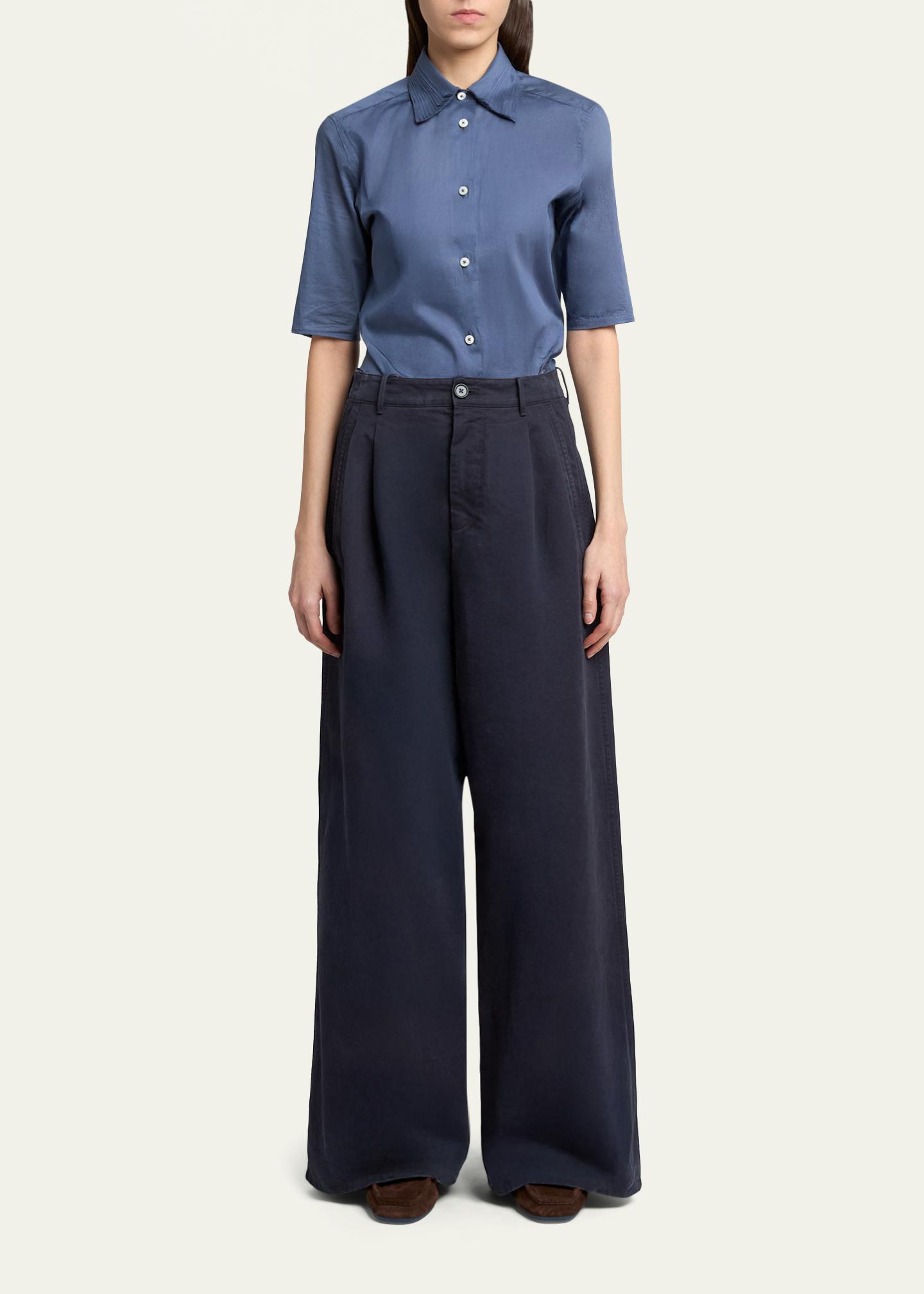 Jil Sander Pleated Cotton Wide-Leg Trousers - Bergdorf Goodman