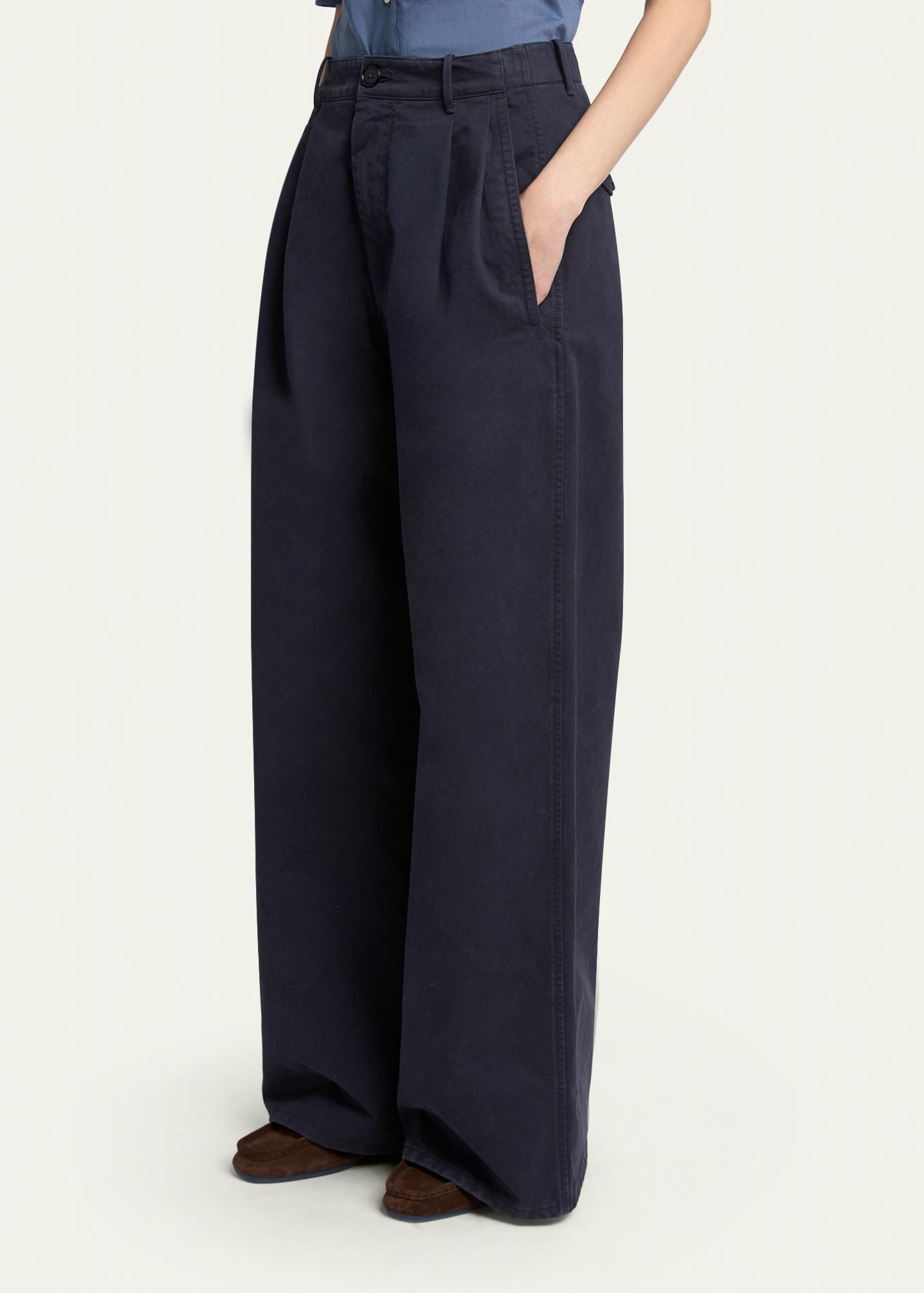 Jil Sander Pleated Cotton Wide-Leg Trousers - Bergdorf Goodman