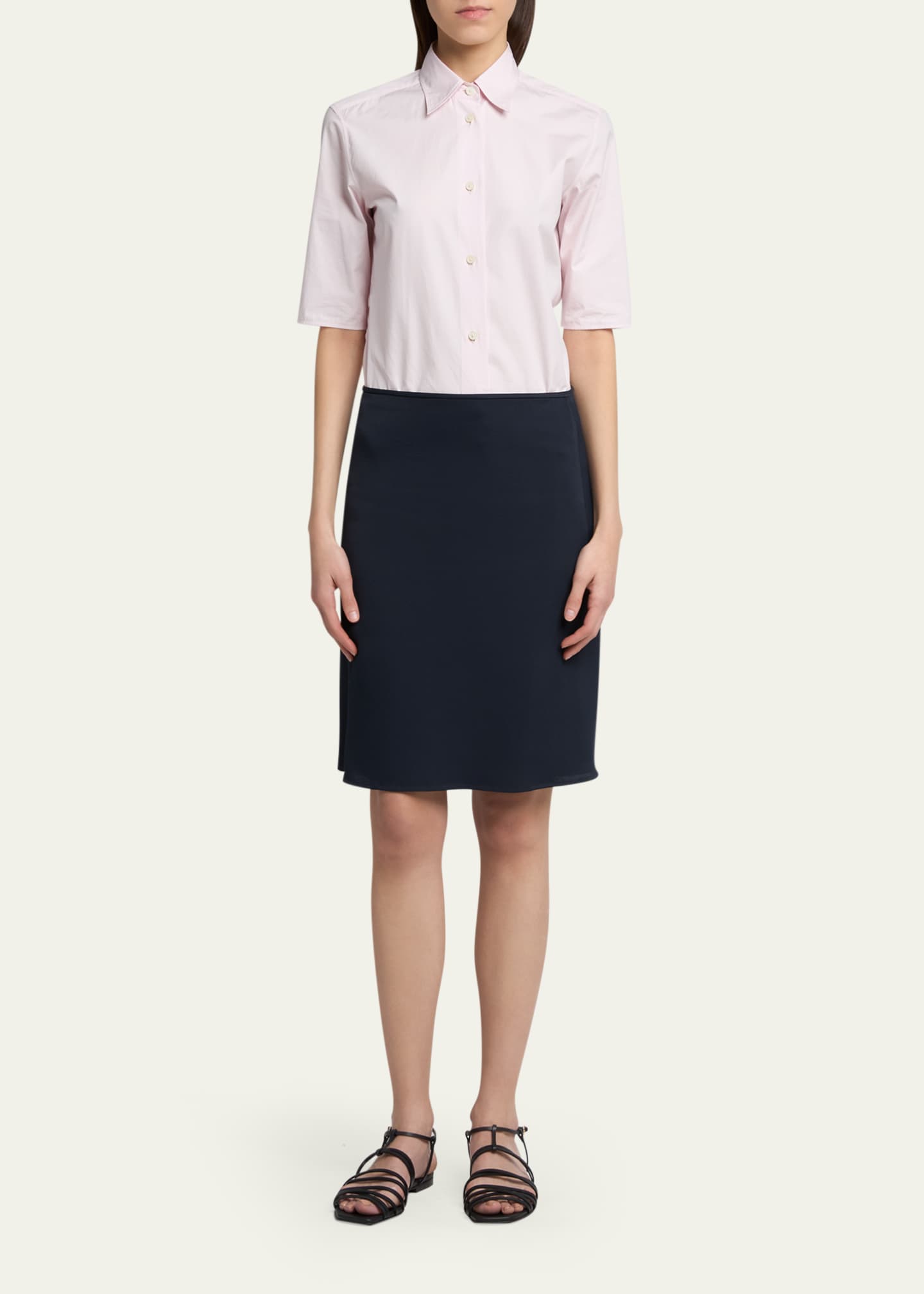 Jil Sander Elbow-Sleeve Slim Button-Down Shirt - Bergdorf Goodman