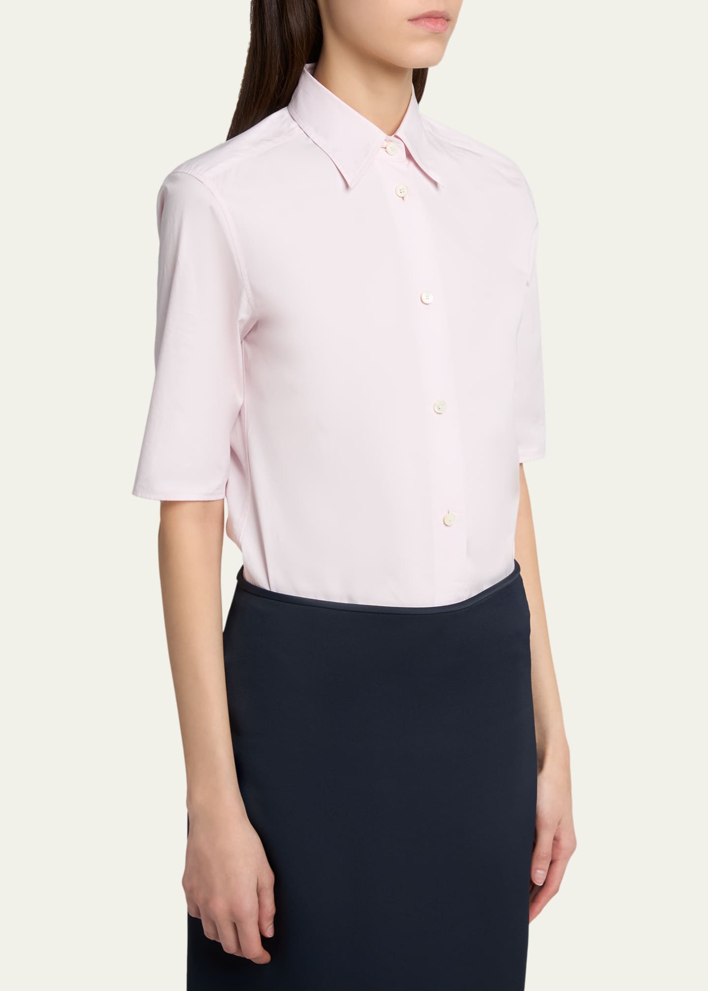 Jil Sander Elbow-Sleeve Slim Button-Down Shirt - Bergdorf Goodman