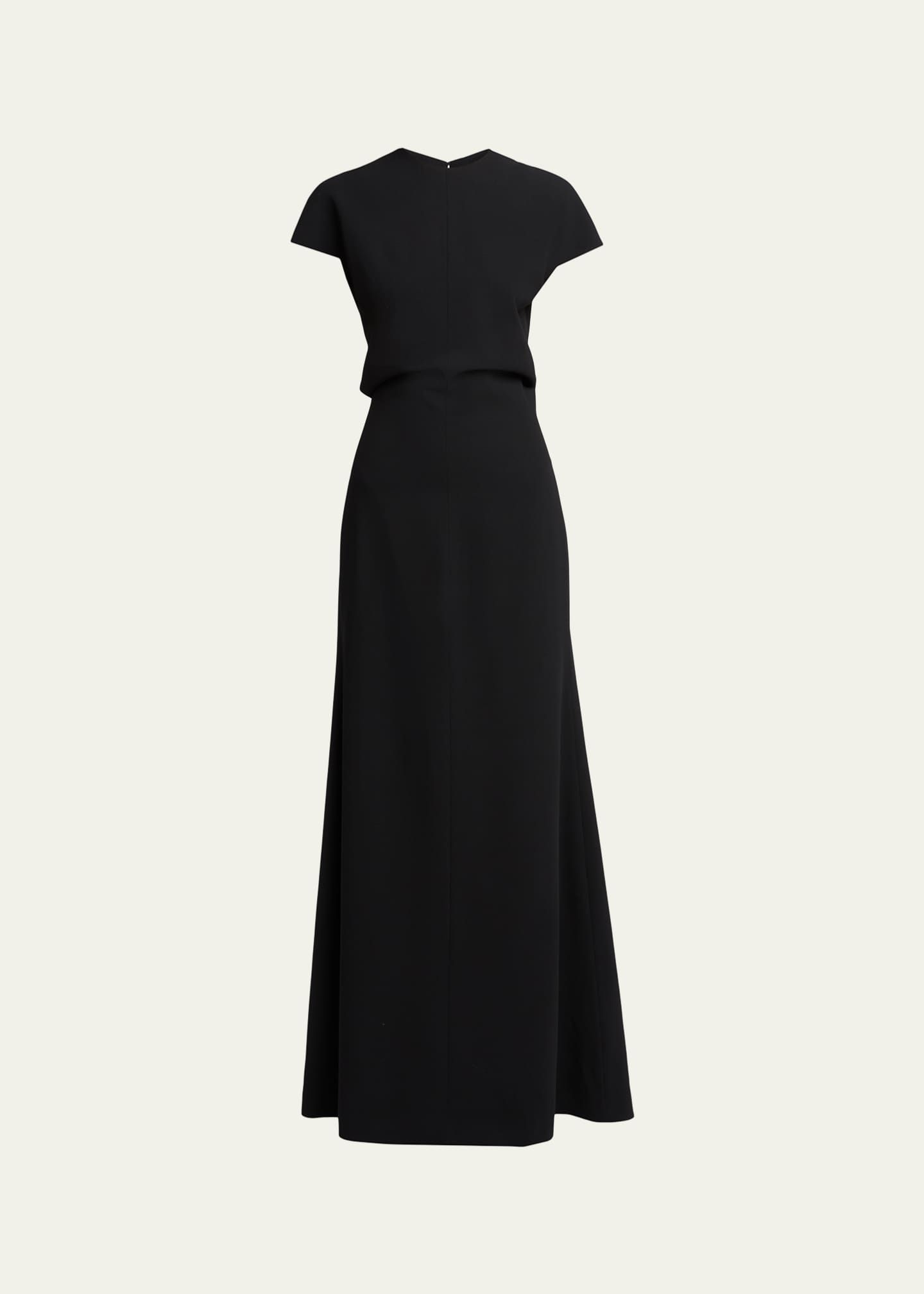jil sander short sleeve dress Jil Sander Open Back Short-Sleeve Long Wool Dress, BLACK, Women's, 44,