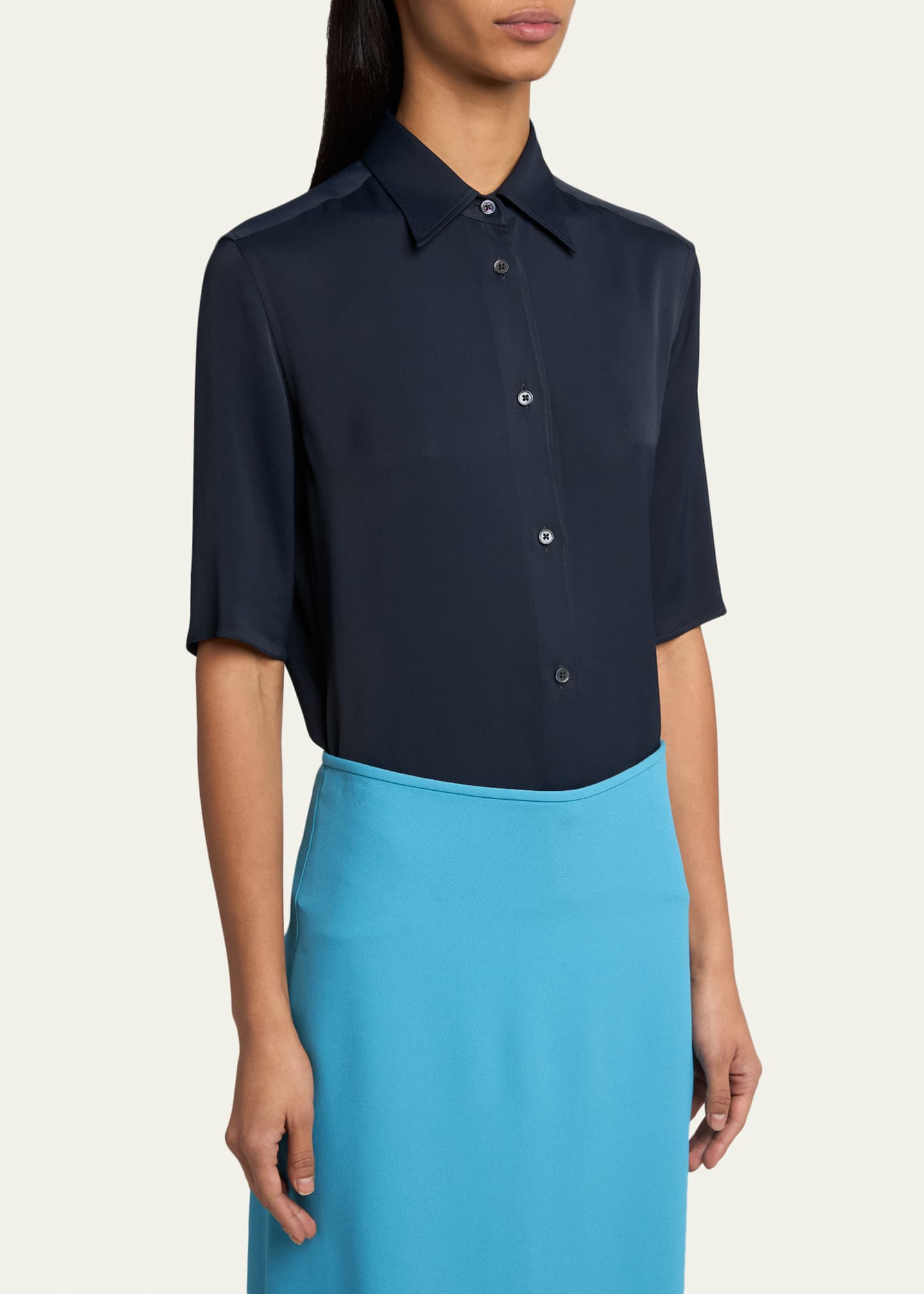 jil sander dress shirt Jil Sander Women's Sable Short-Sleeve Shirt - Midnight
