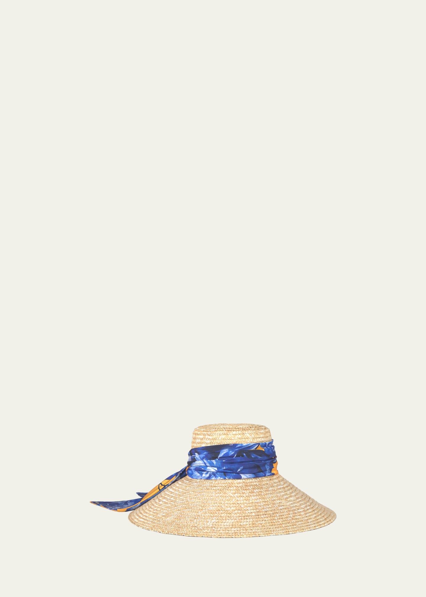 Eugenia Kim Mirabel Wide-Brim Straw Sun Hat with Scarf  display picture 2
