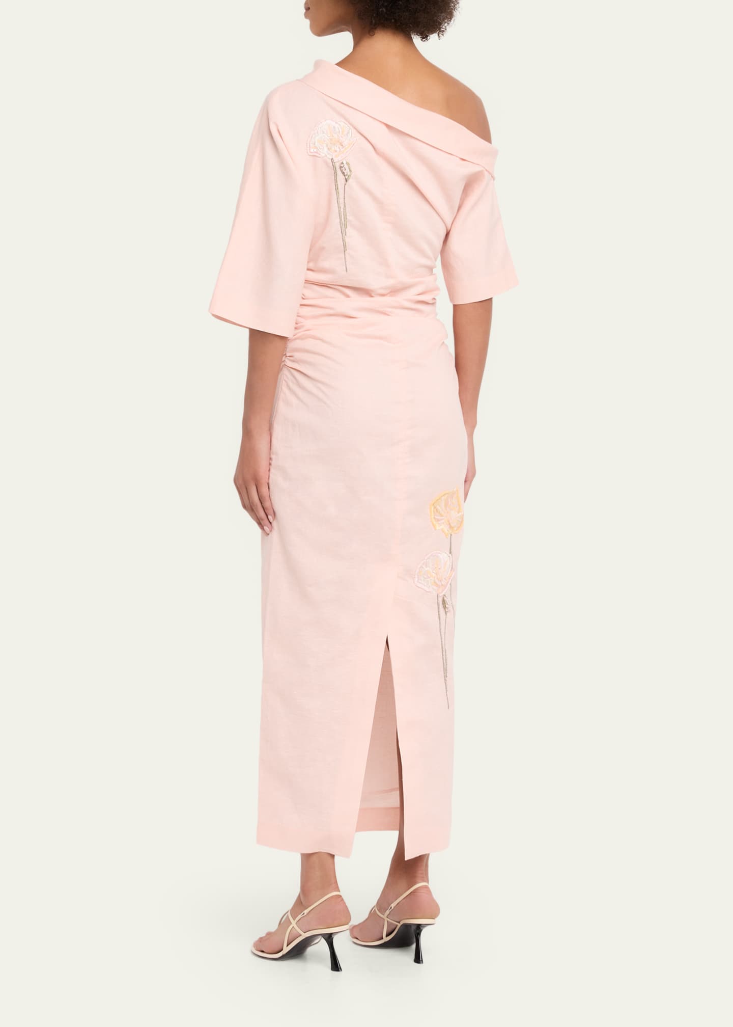 seersucker off the shoulder dress BERNADETTE Women's Bowery Embroidered Off the Shoulder Dress - Pink