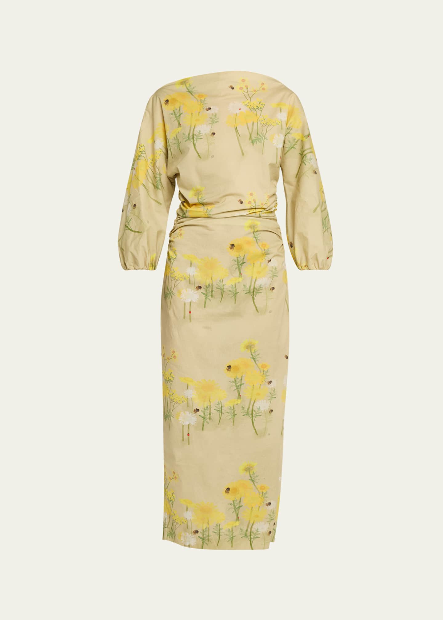 cotton midi dress with 3/4 sleeves Ivory Smocked Top 3/4 Sleeve Midi Dress